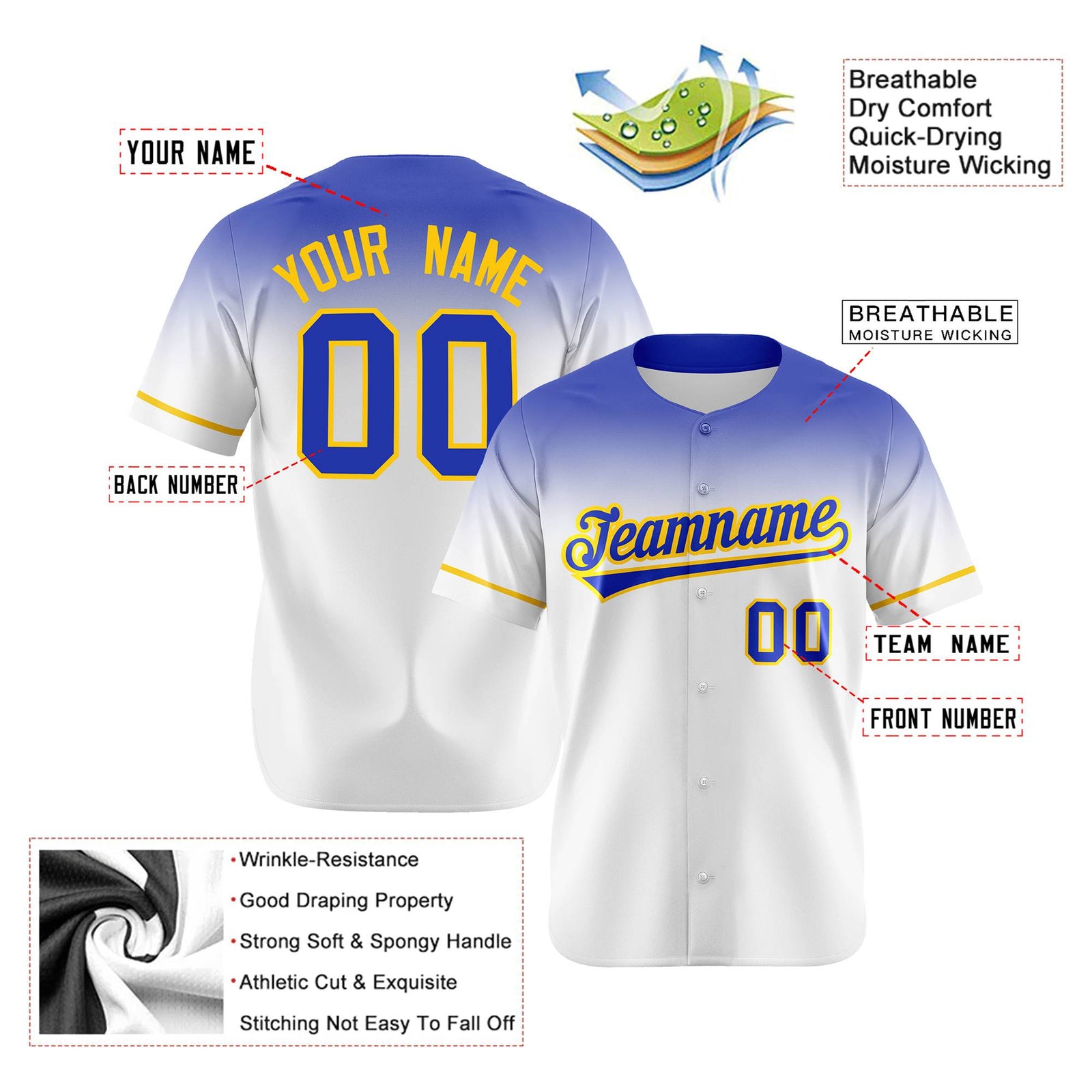 Custom White Royal Blue Gradient Fashion Design Authentic Baseball Jersey