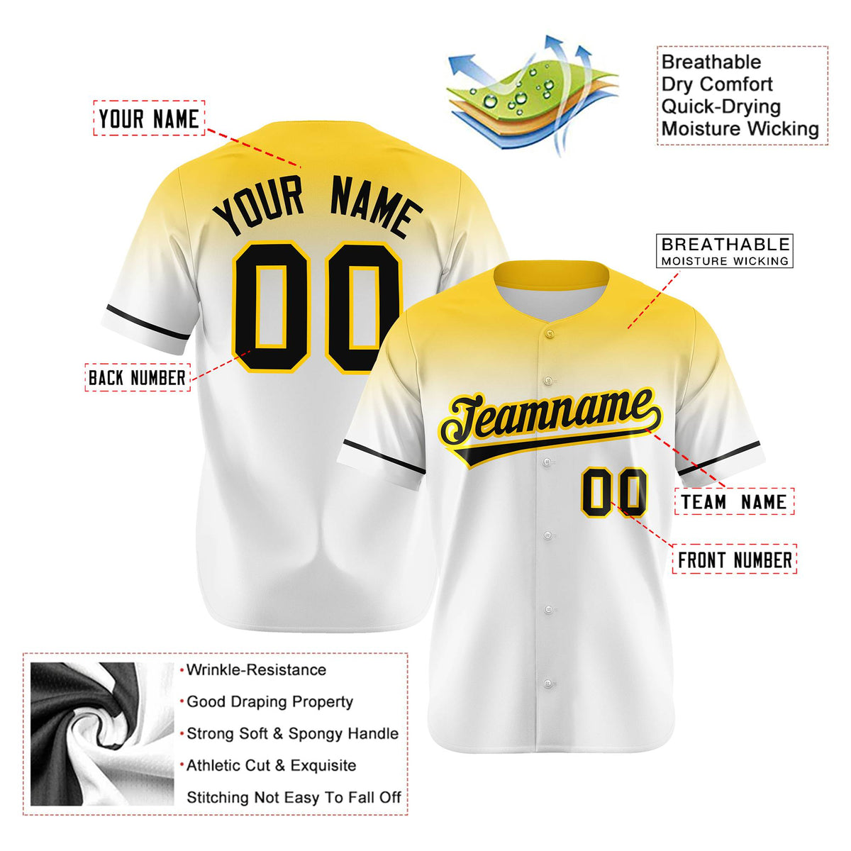 Custom White Gold Gradient Fashion Design Authentic Baseball Jersey