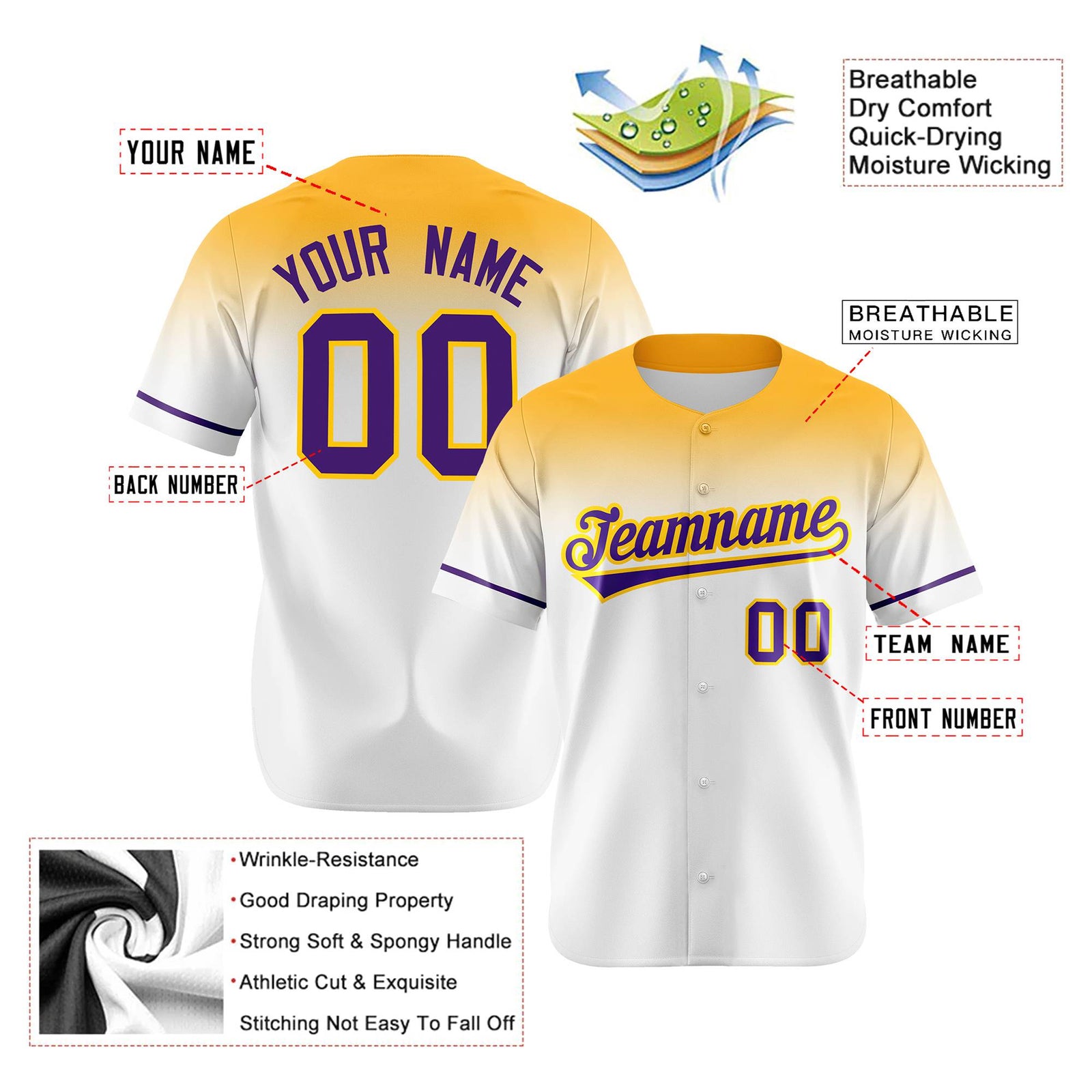 Custom White Yellow Gradient Fashion Design Authentic Baseball Jersey