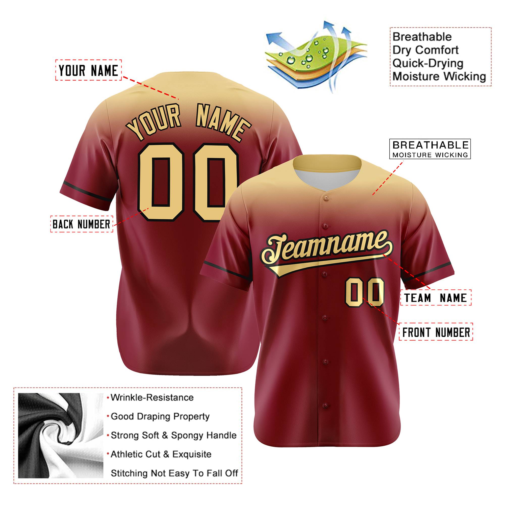 Custom Crimson Khaki Gradient Fashion Design Authentic Baseball Jersey