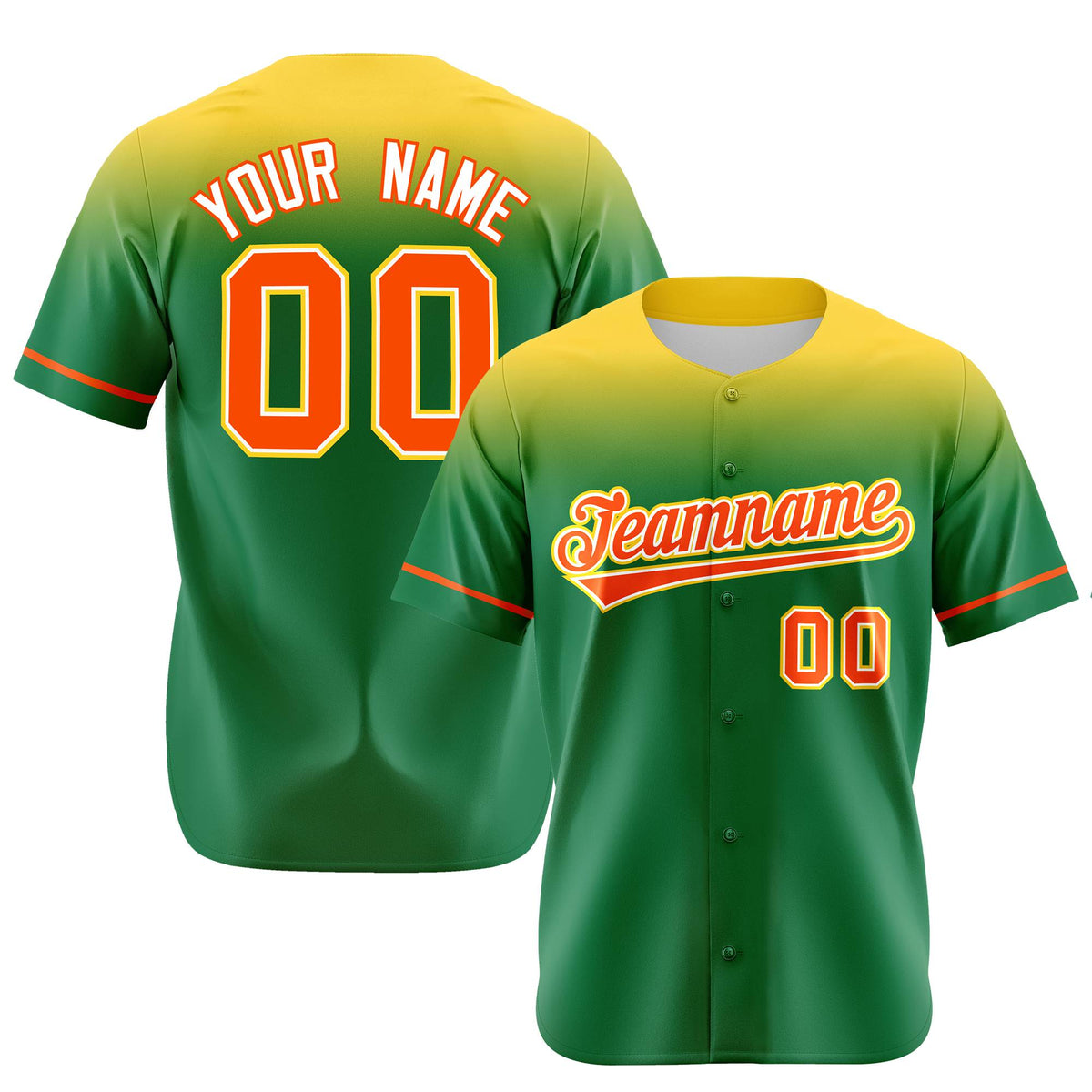 Custom Kelly Green Yellow Gradient Fashion Design Authentic Baseball Jersey