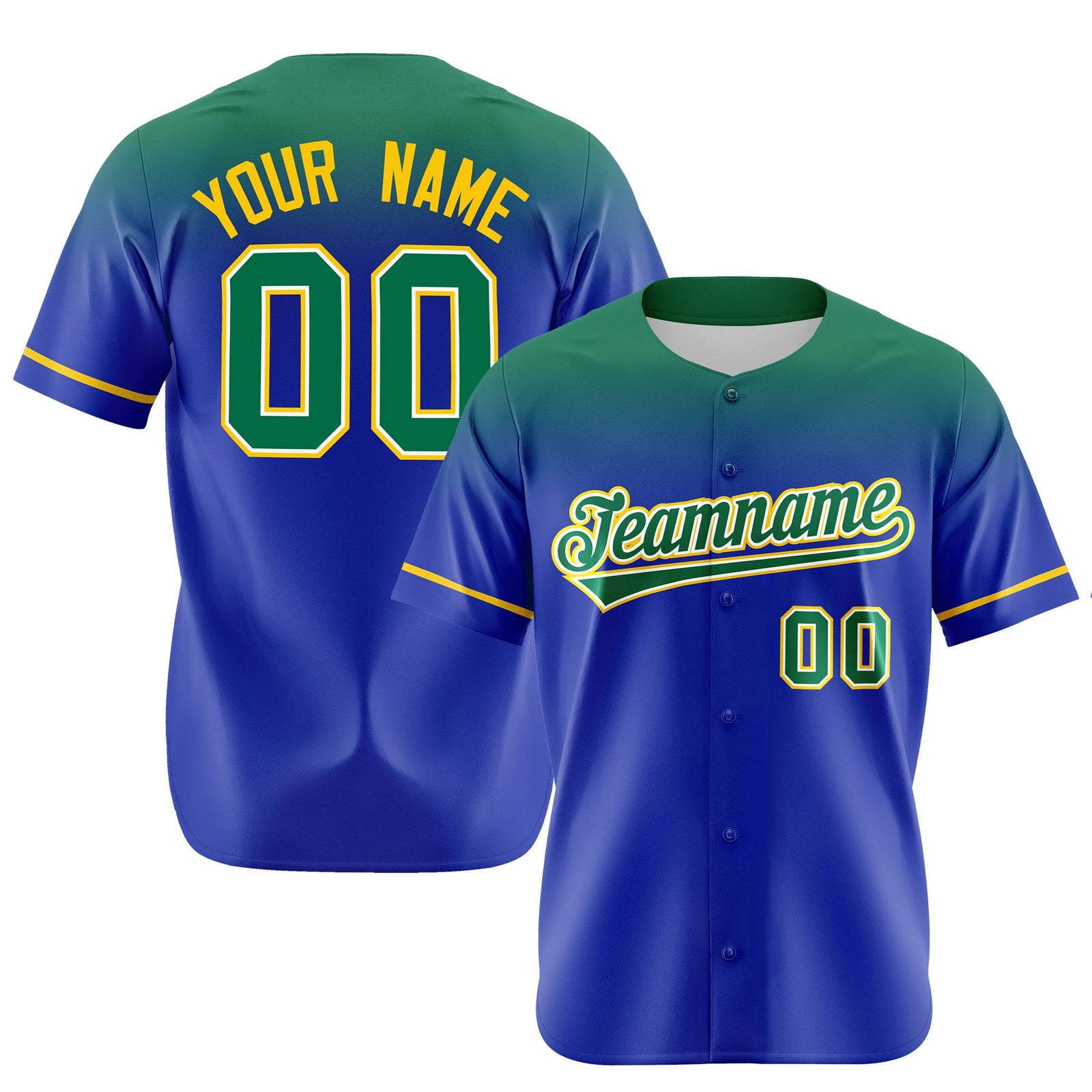 Custom Royal Blue Kelly Green Gradient Fashion Design Authentic Baseball Jersey