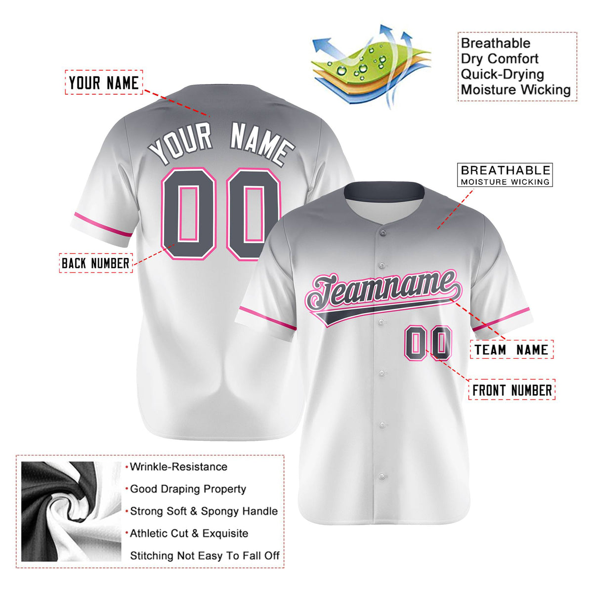 Custom White Gray Gradient Fashion Design Authentic Baseball Jersey