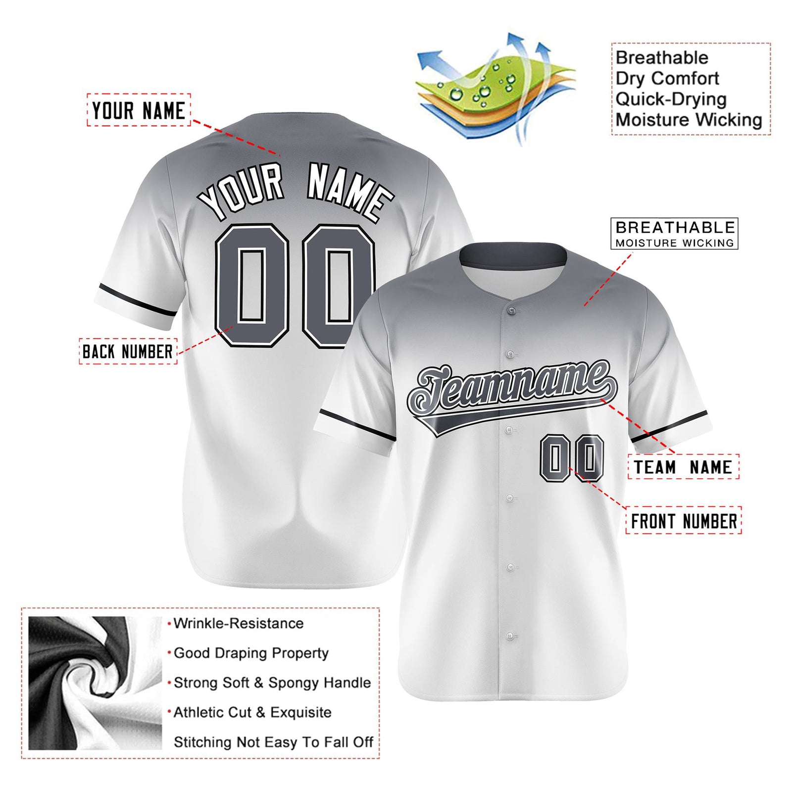 Custom White Gray Gradient Fashion Design Authentic Baseball Jersey