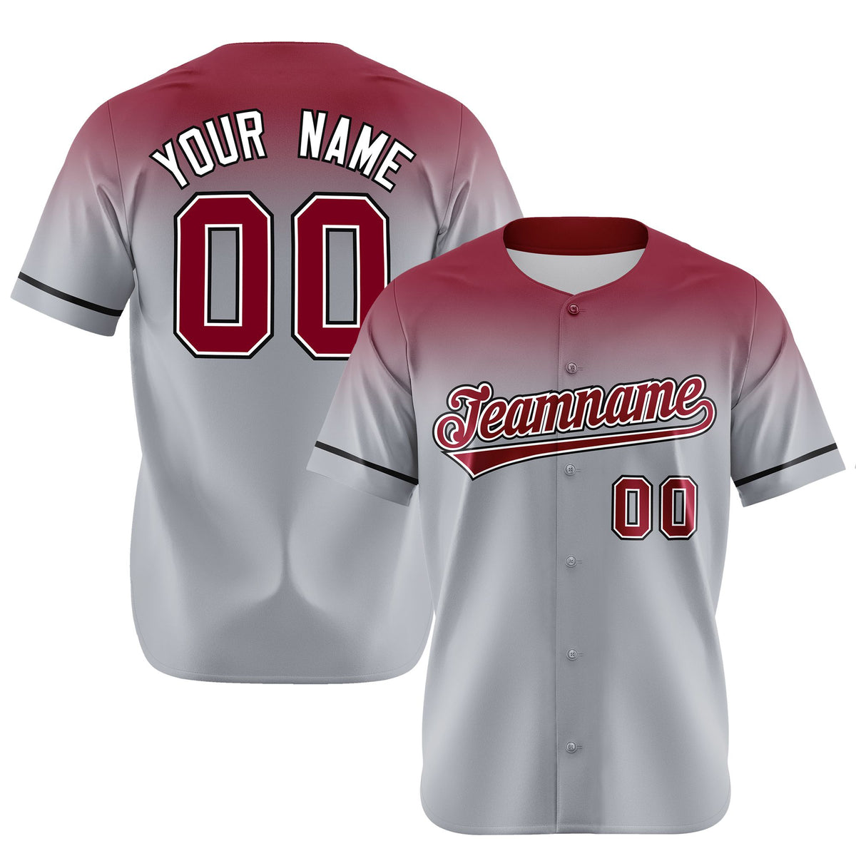 Custom Gray Crimson Gradient Fashion Design Authentic Baseball Jersey