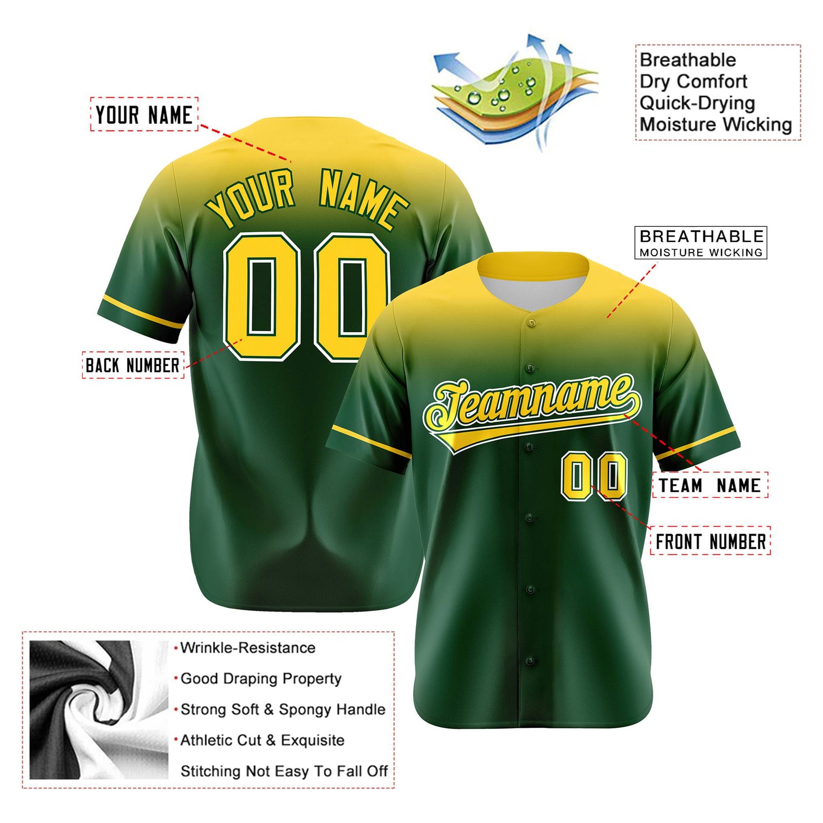 Custom Green Gold Gradient Fashion Design Authentic Baseball Jersey