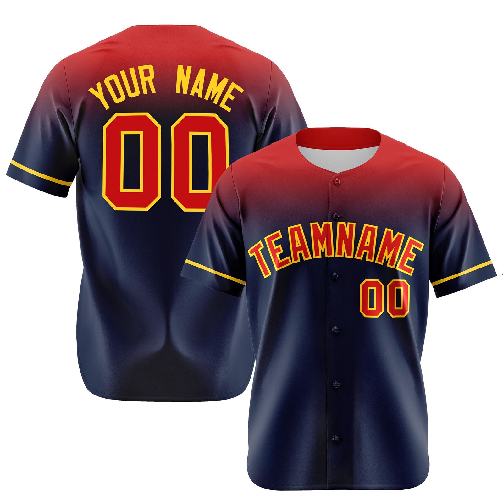 Custom Navy Red Gradient Fashion Design Authentic Baseball Jersey