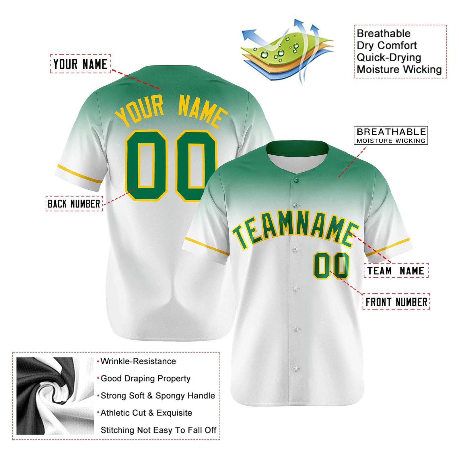 Custom White Bright Green Gradient Fashion Design Authentic Baseball Jersey