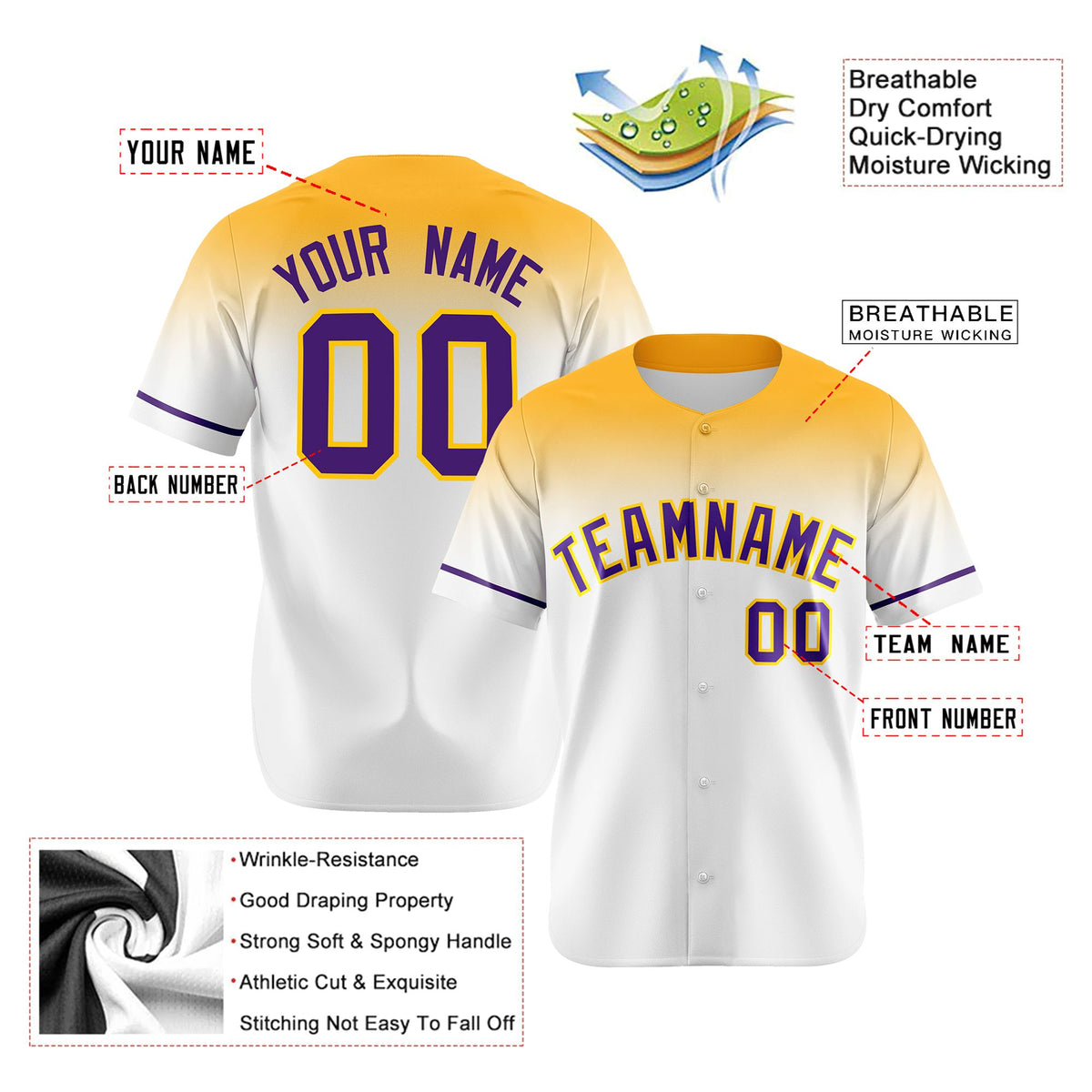 Custom White Yellow Gradient Fashion Design Authentic Baseball Jersey