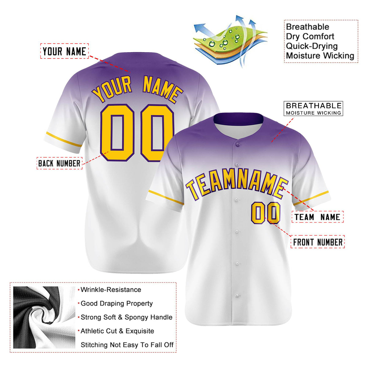 Custom White Purple Gradient Fashion Design Authentic Baseball Jersey