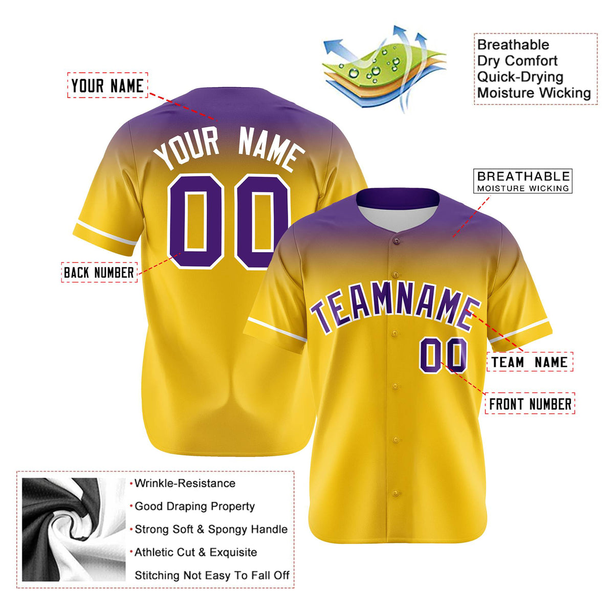 Custom Yellow Purple Gradient Fashion Design Authentic Baseball Jersey