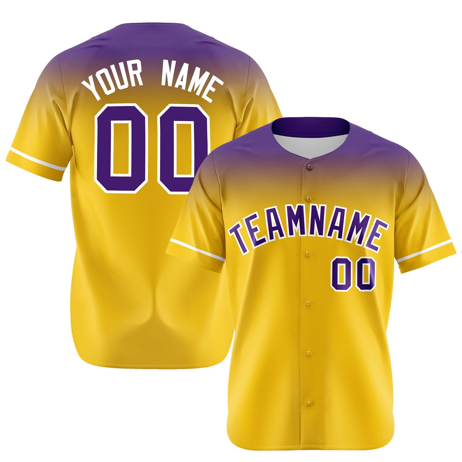 Custom Yellow Purple Gradient Fashion Design Authentic Baseball Jersey