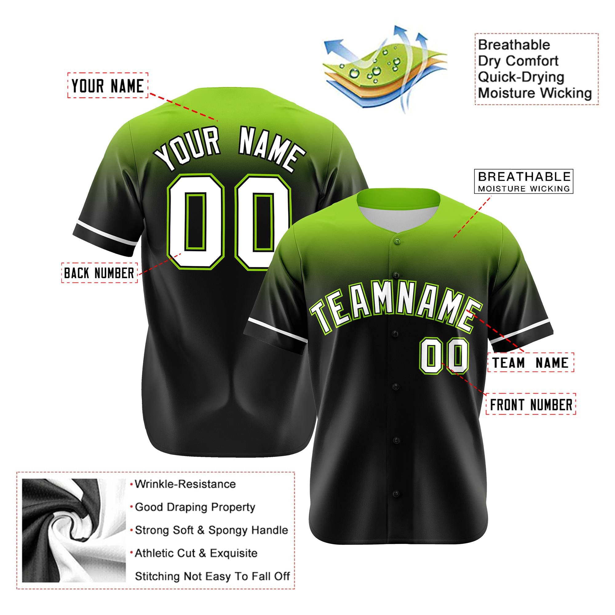 Custom Navy Neon Green Gradient Fashion Design Authentic Baseball Jersey