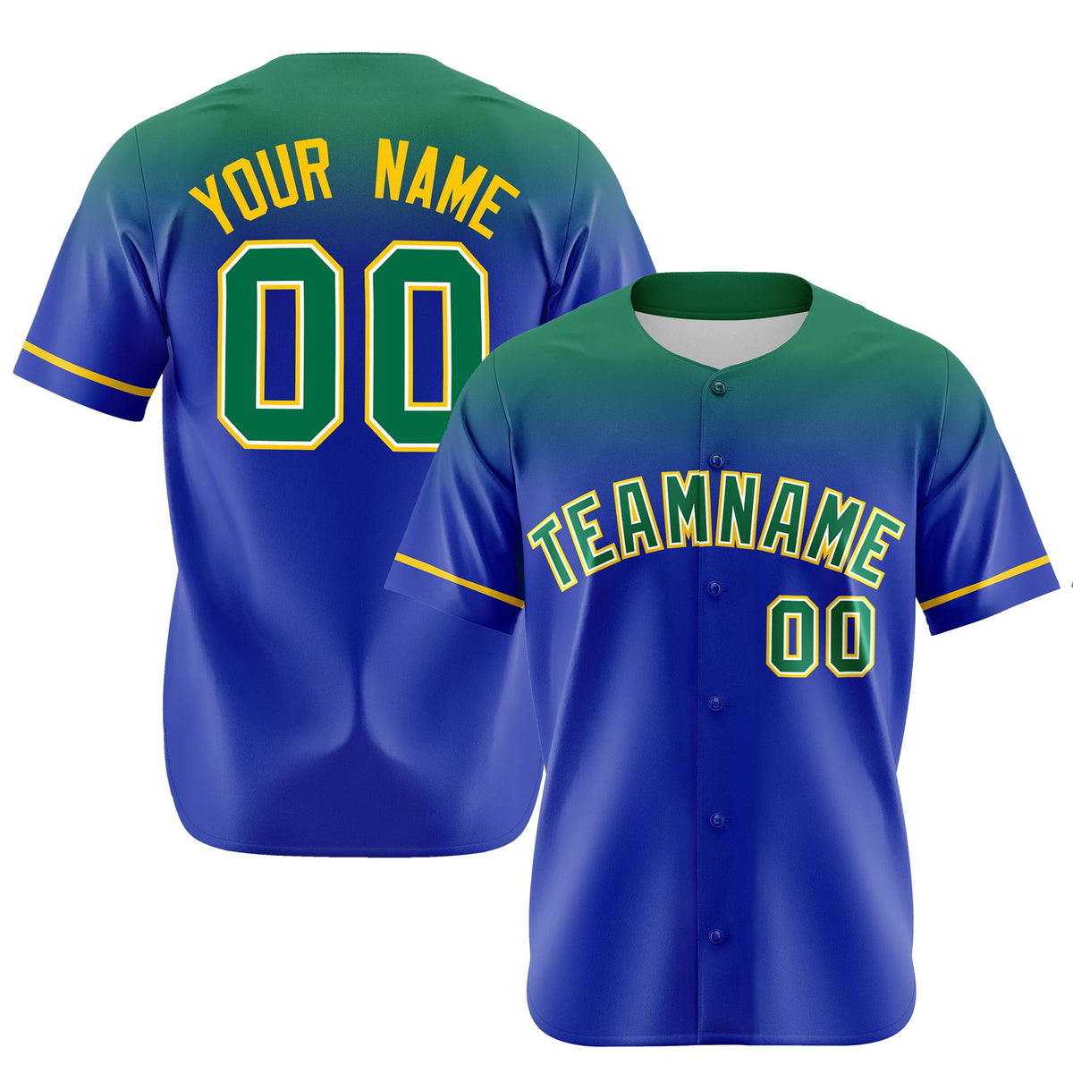 Custom Royal Blue Kelly Green Gradient Fashion Design Authentic Baseball Jersey