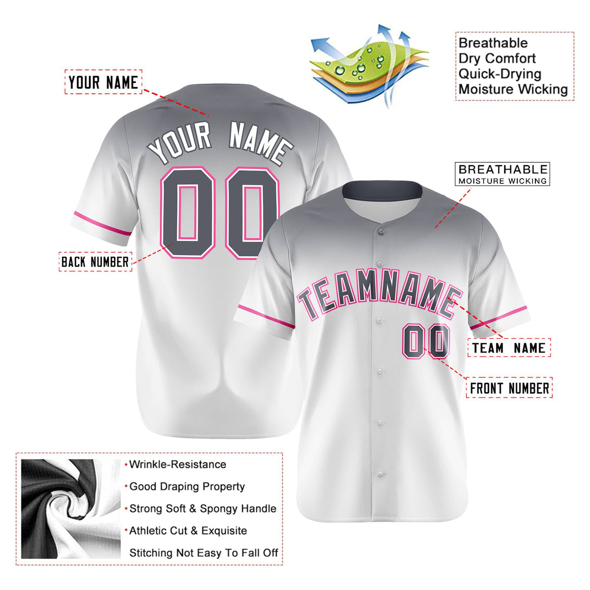 Custom White Gray Gradient Fashion Design Authentic Baseball Jersey