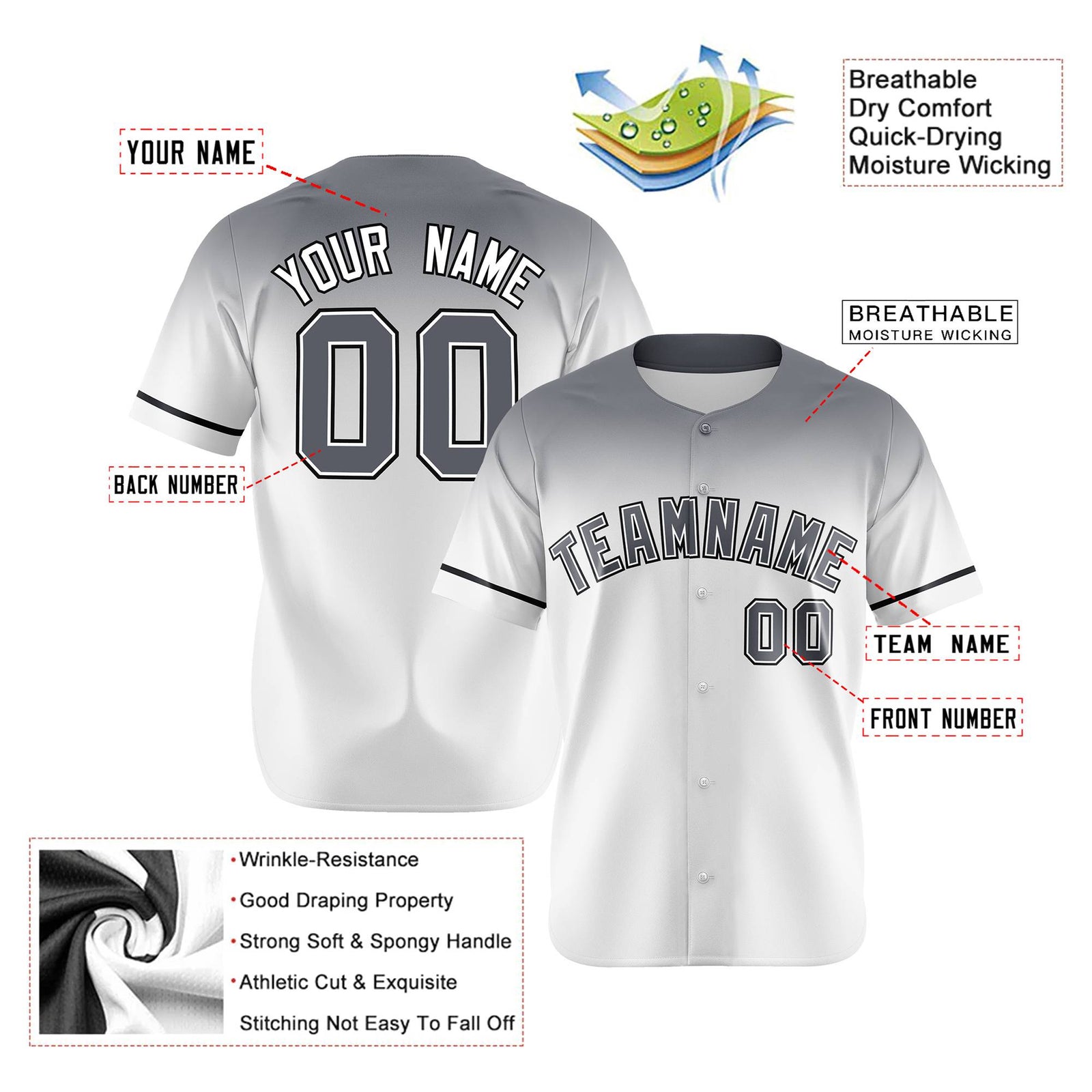 Custom White Gray Gradient Fashion Design Authentic Baseball Jersey