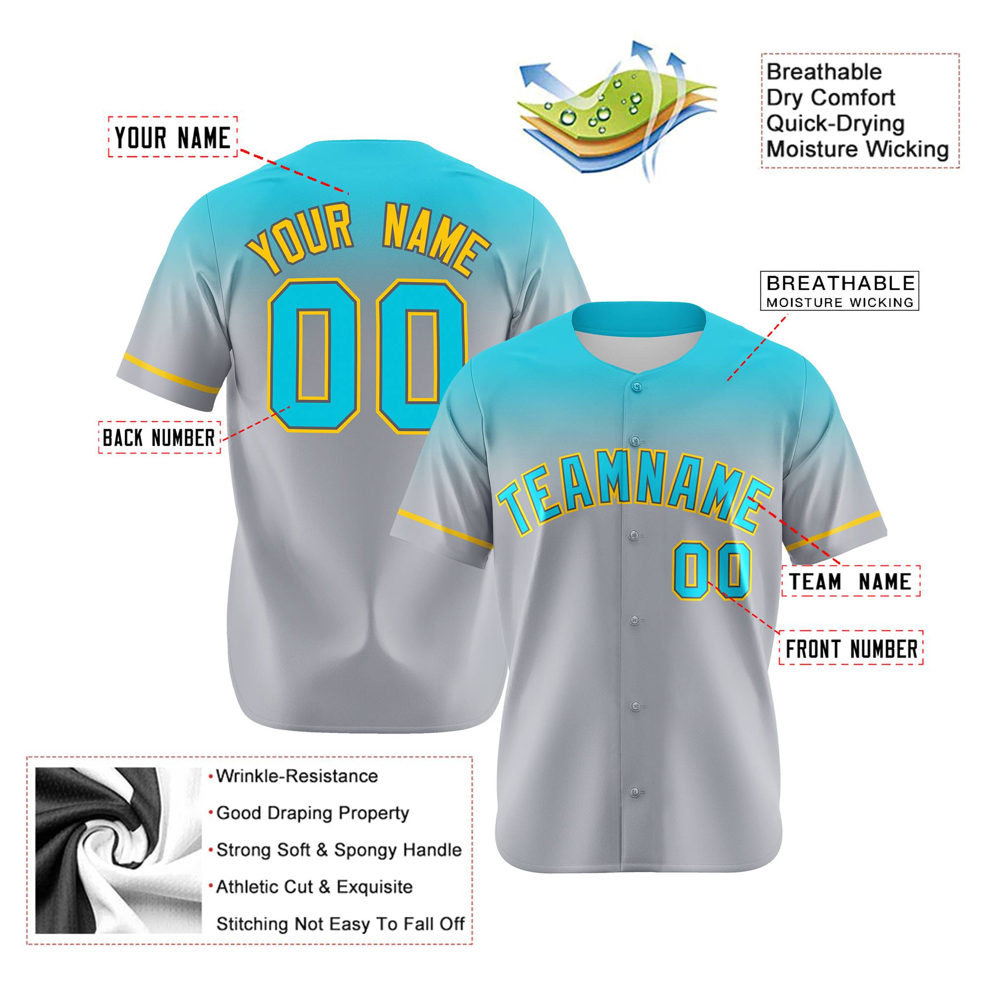 Custom Gray Aqua Gradient Fashion Design Authentic Baseball Jersey