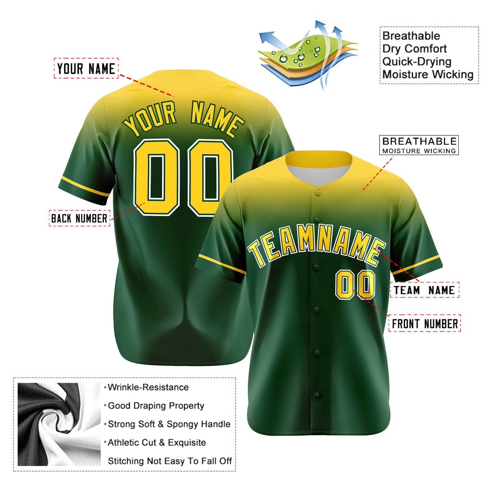 Custom Green Gold Gradient Fashion Design Authentic Baseball Jersey