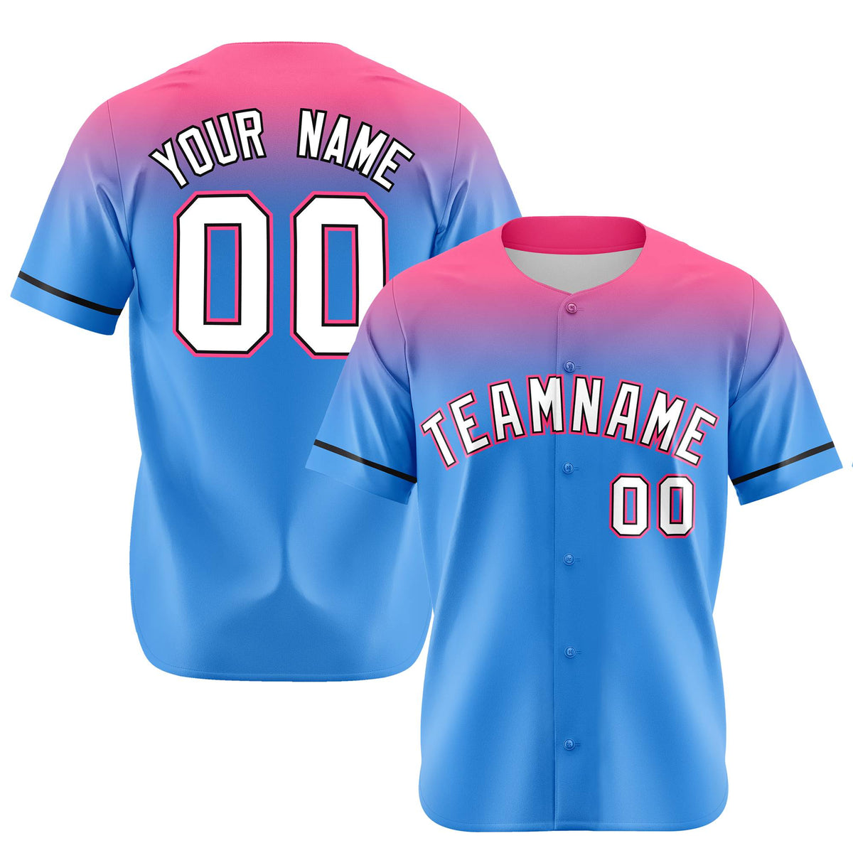 Custom Powder Blue Pink Gradient Fashion Design Authentic Baseball Jersey