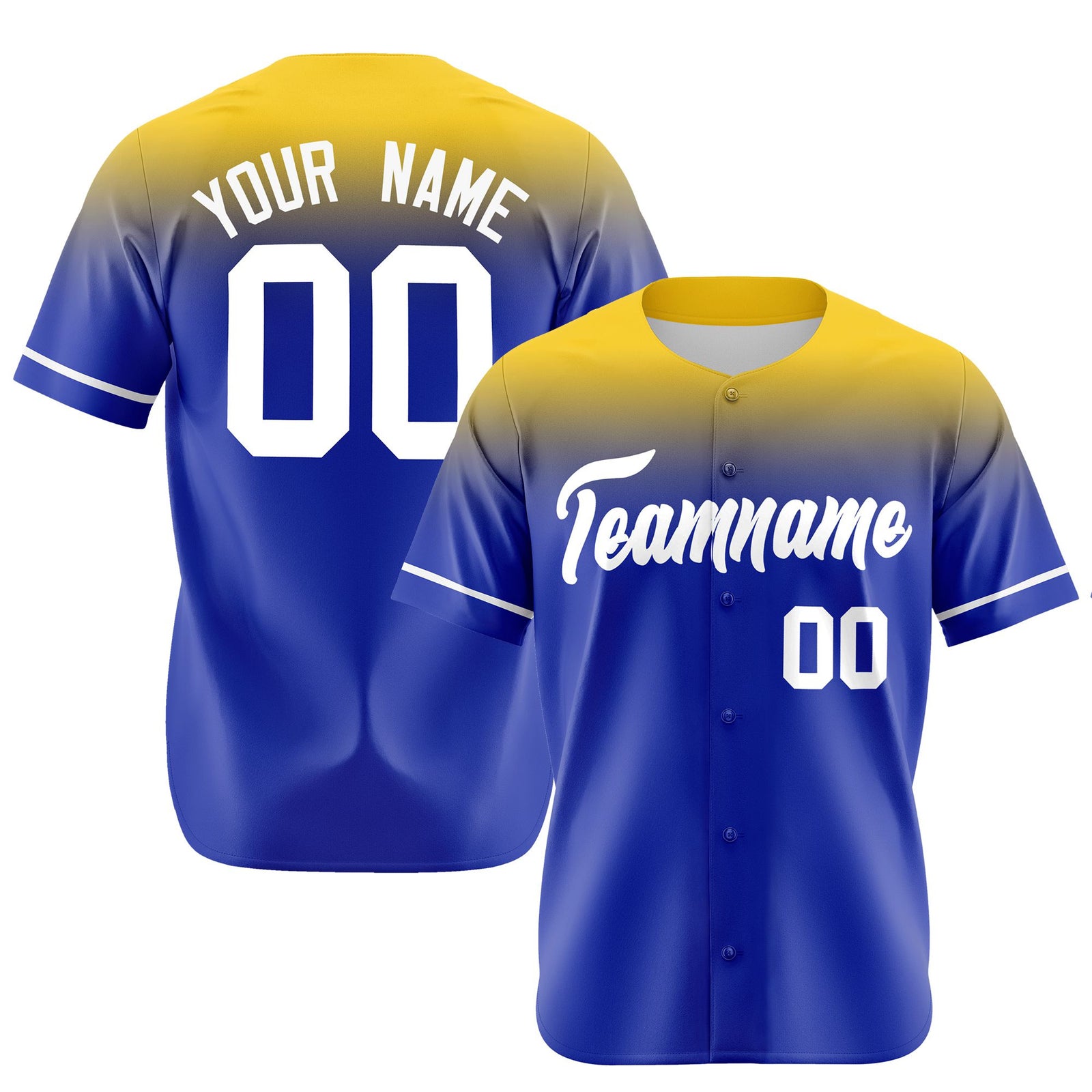 Custom Royal Blue Gold Gradient Fashion Design Authentic Baseball Jersey