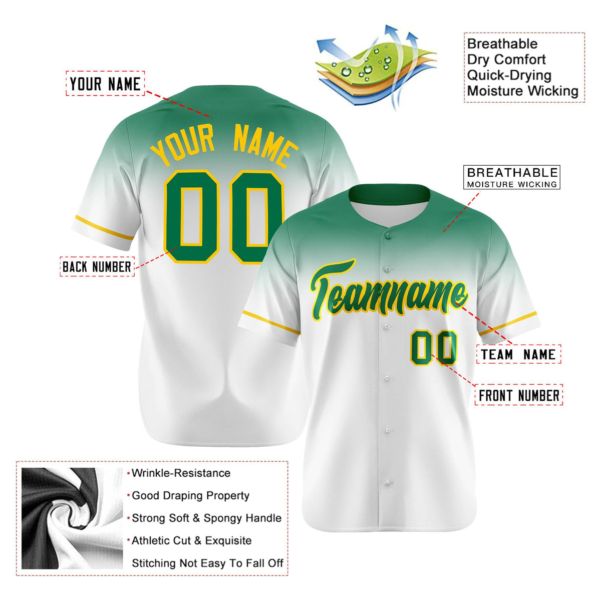 Custom White Bright Green Gradient Fashion Design Authentic Baseball Jersey