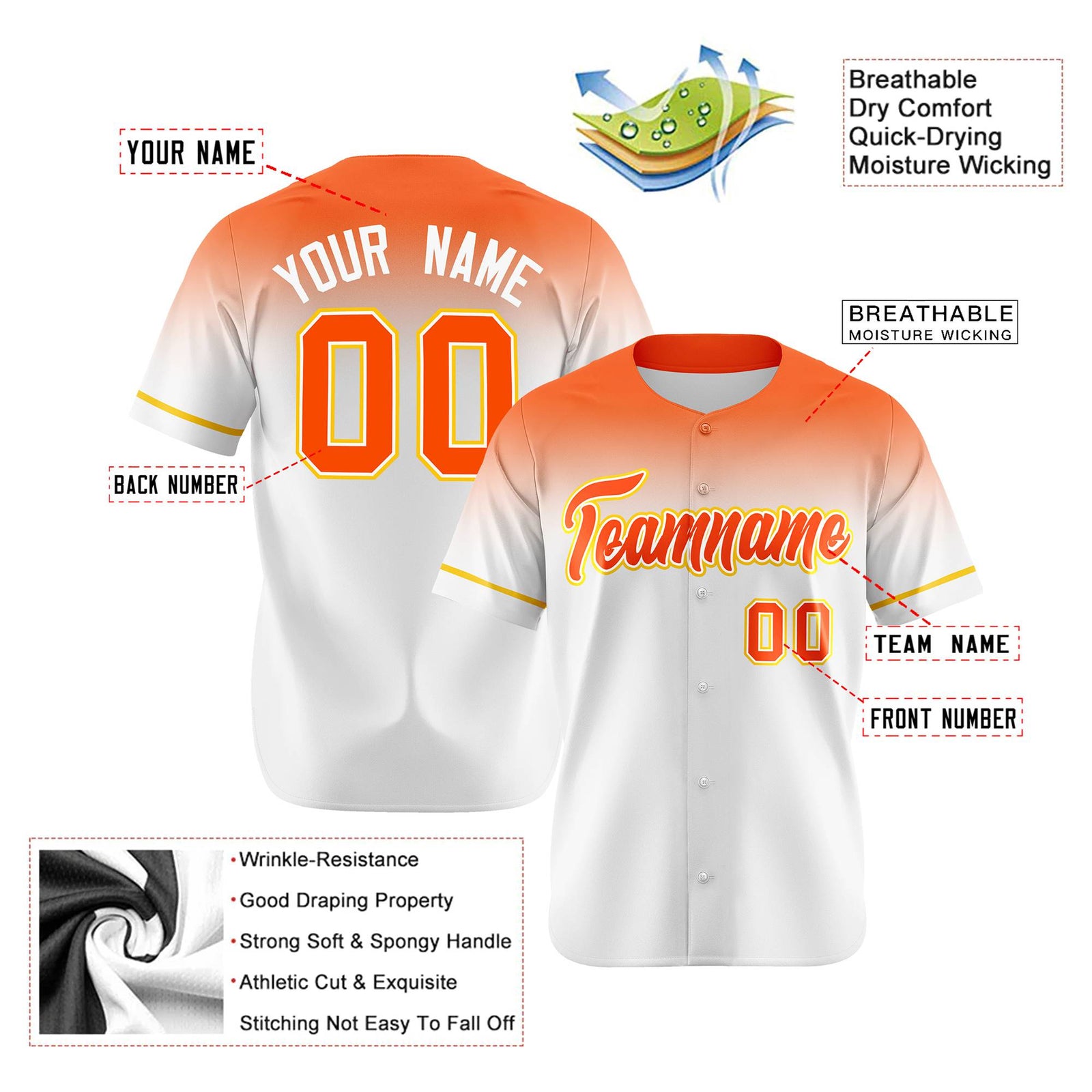Custom White Orange Gradient Fashion Design Authentic Baseball Jersey