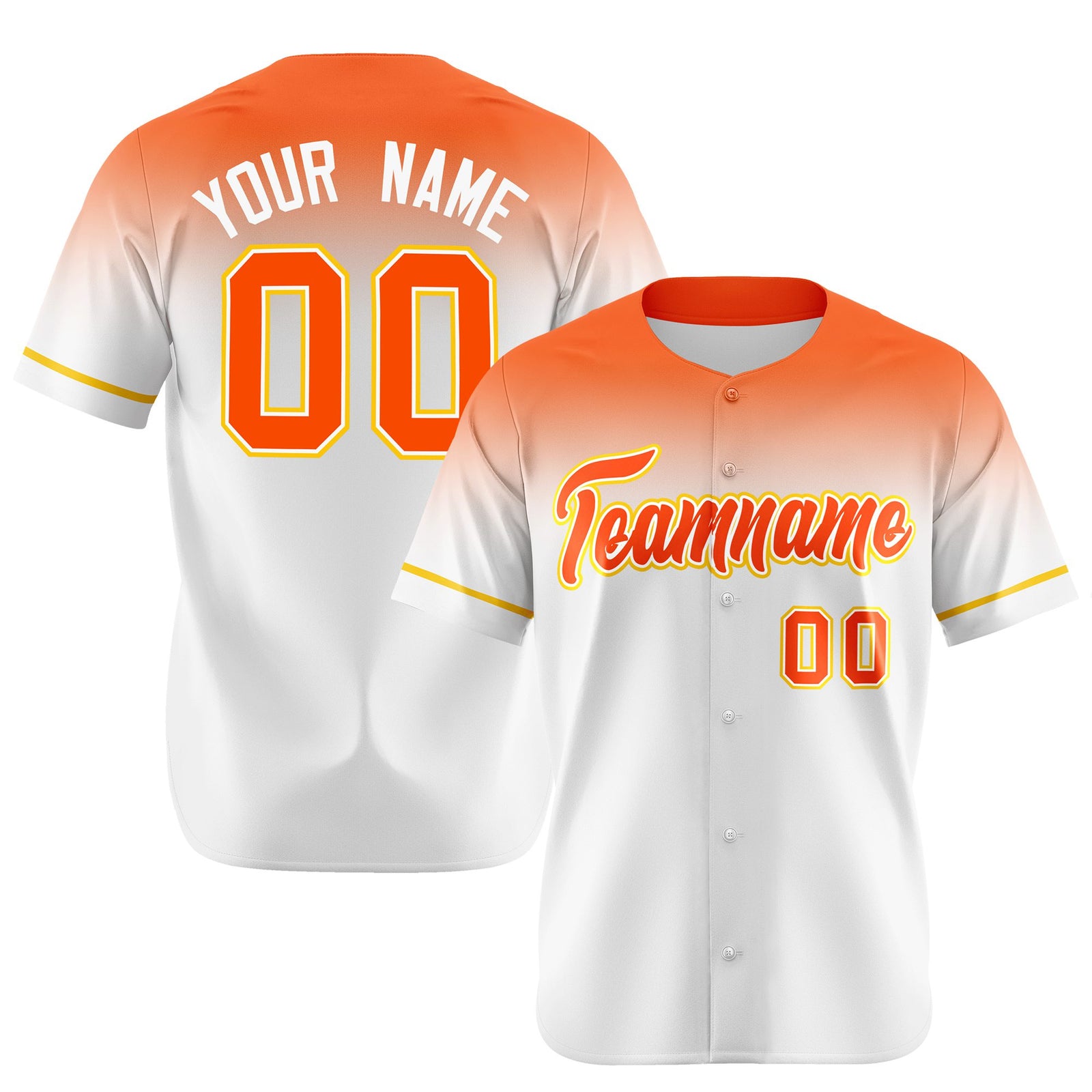 Custom White Orange Gradient Fashion Design Authentic Baseball Jersey