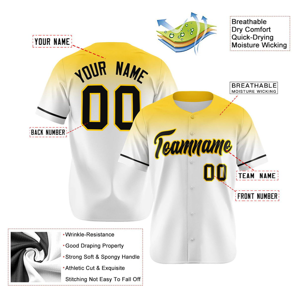 Custom White Gold Gradient Fashion Design Authentic Baseball Jersey