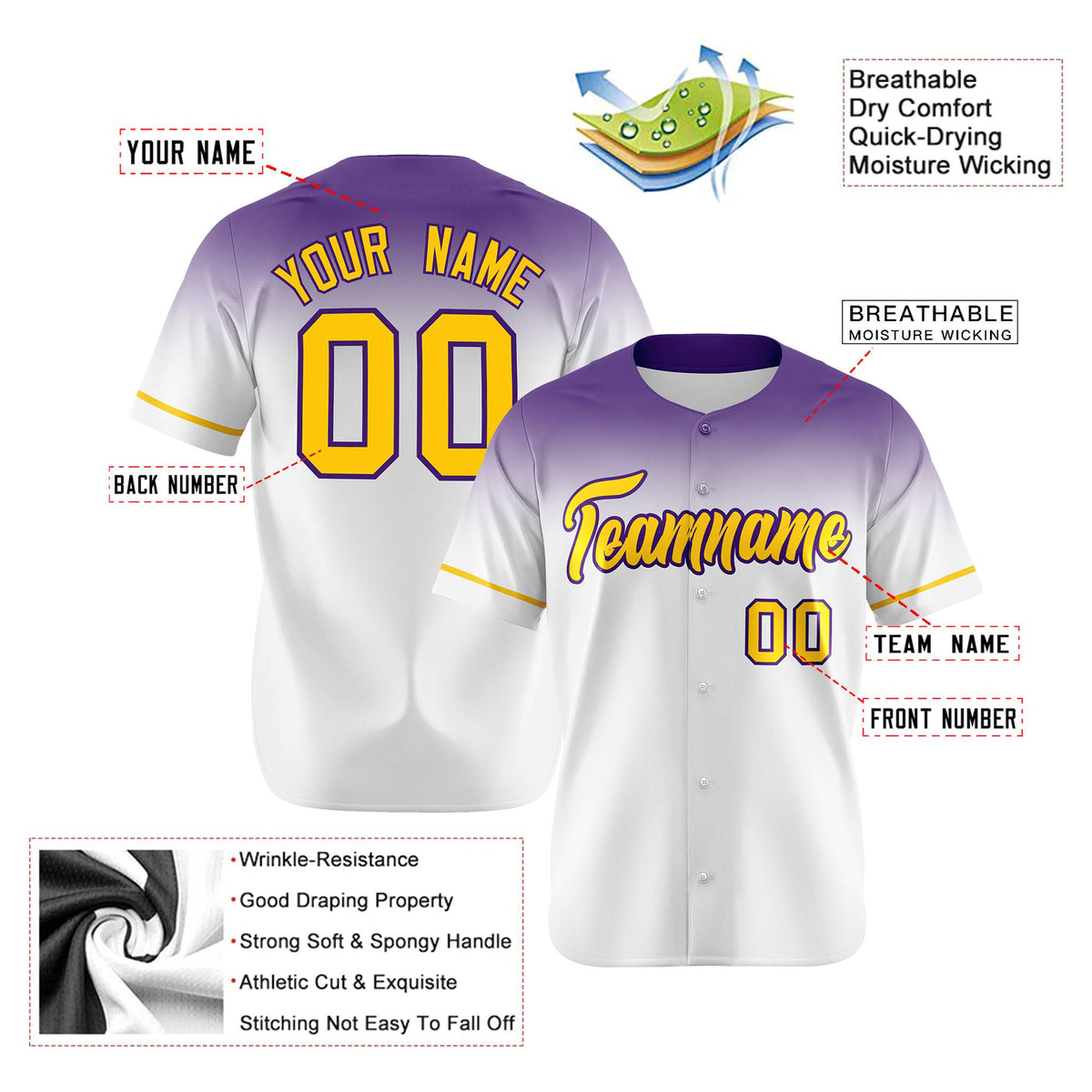 Custom White Purple Gradient Fashion Design Authentic Baseball Jersey