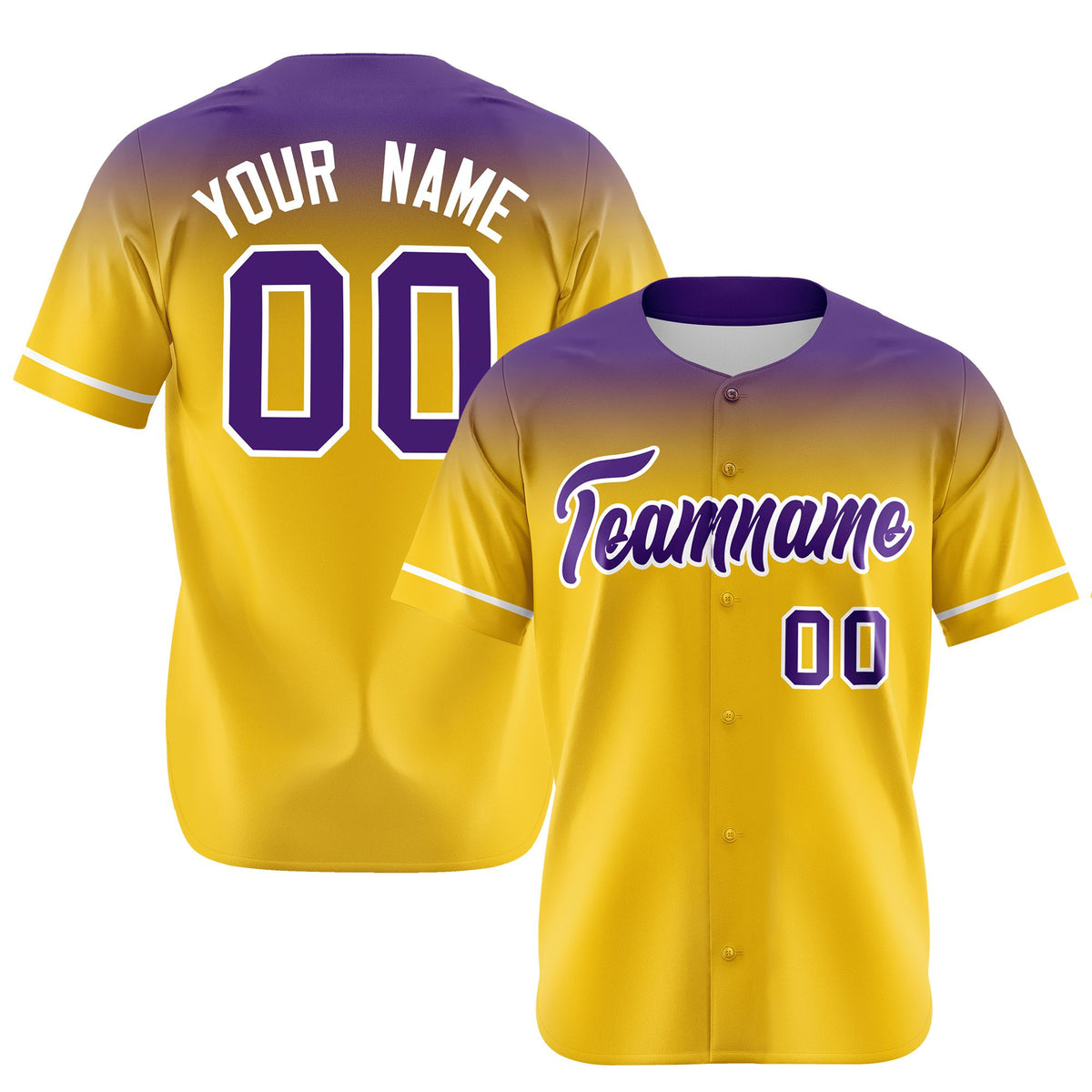 Custom Yellow Purple Gradient Fashion Design Authentic Baseball Jersey