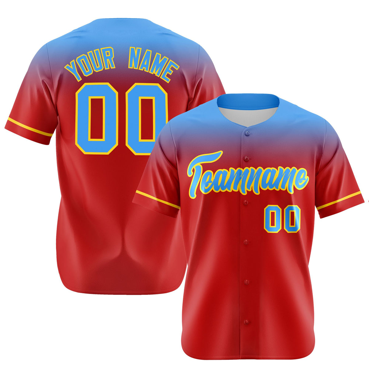 Custom Red Powder Blue Gradient Fashion Design Authentic Baseball Jersey