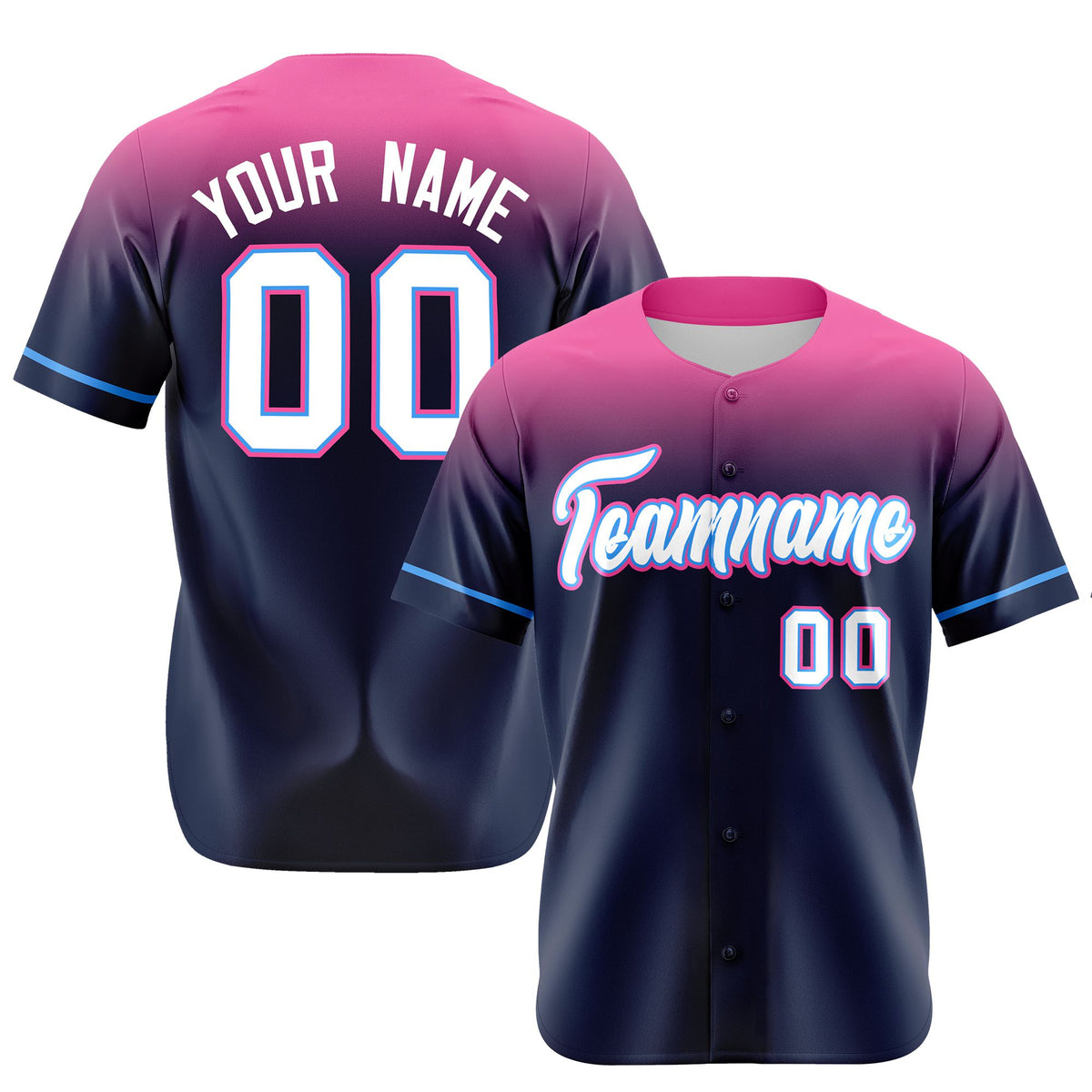 Custom Navy Pink Gradient Fashion Design Authentic Baseball Jersey