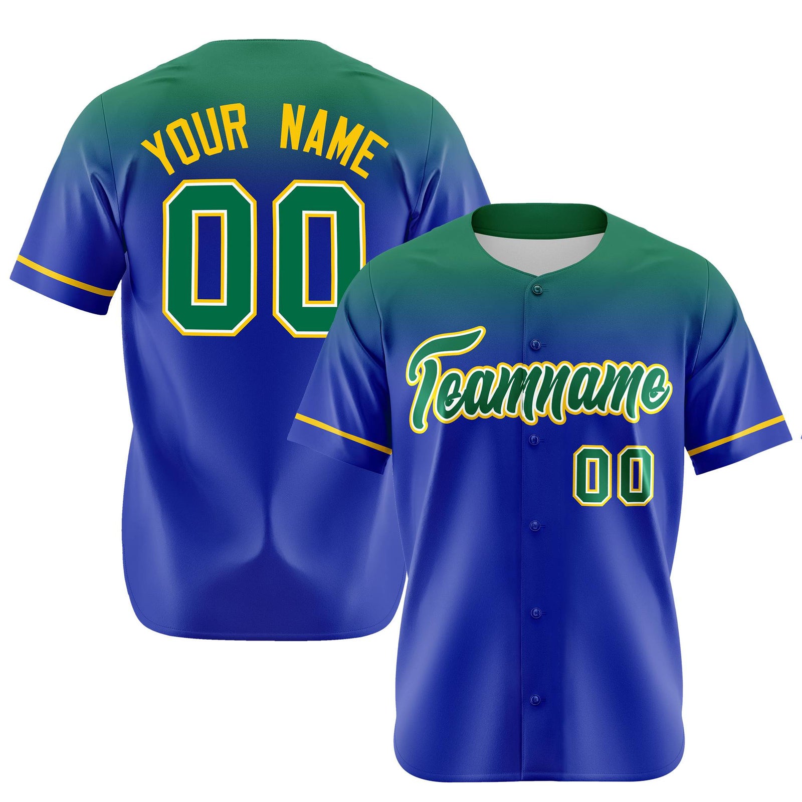 Custom Royal Blue Kelly Green Gradient Fashion Design Authentic Baseball Jersey