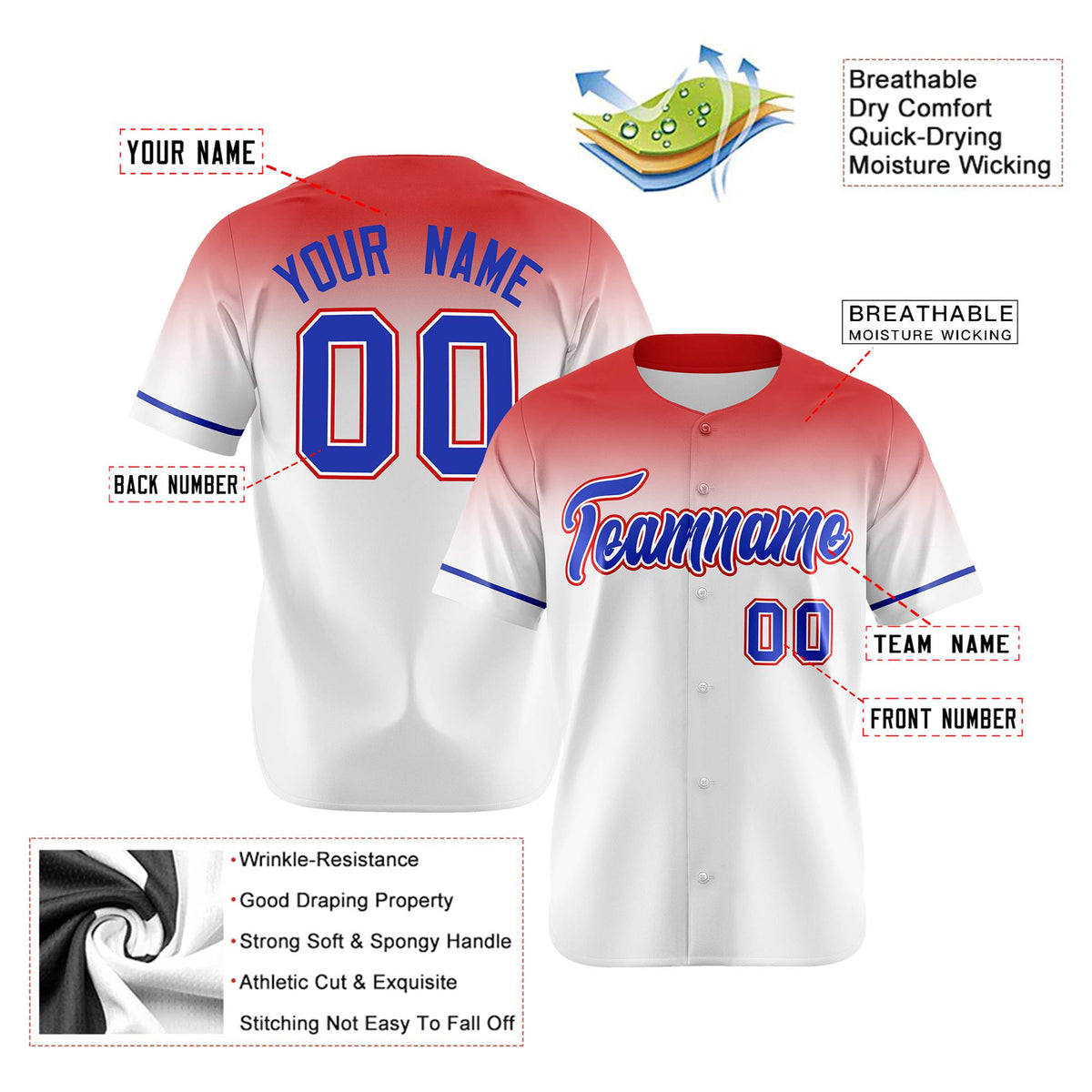 Custom White Red Gradient Fashion Design Authentic Baseball Jersey