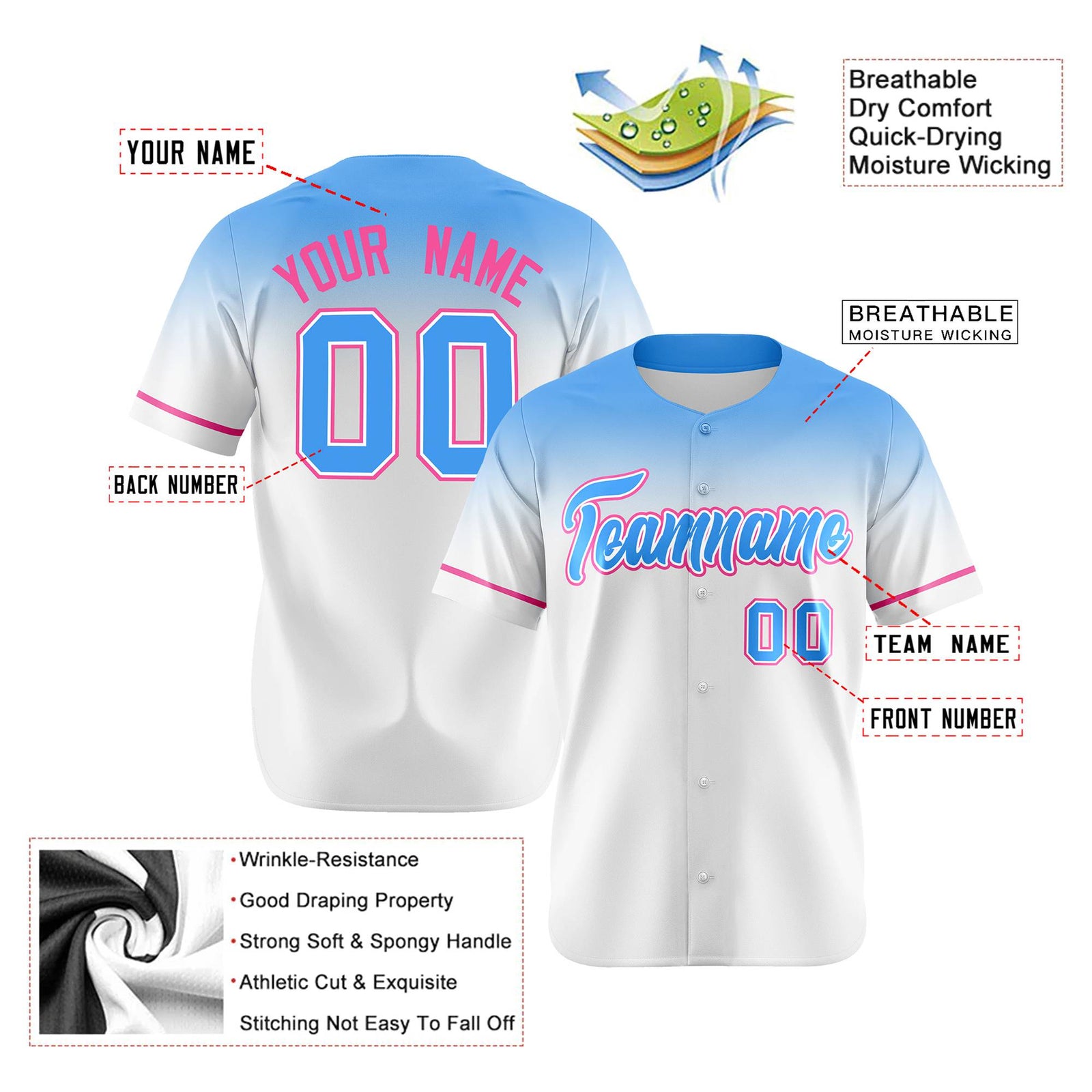 Custom White Powder Blue Gradient Fashion Design Authentic Baseball Jersey