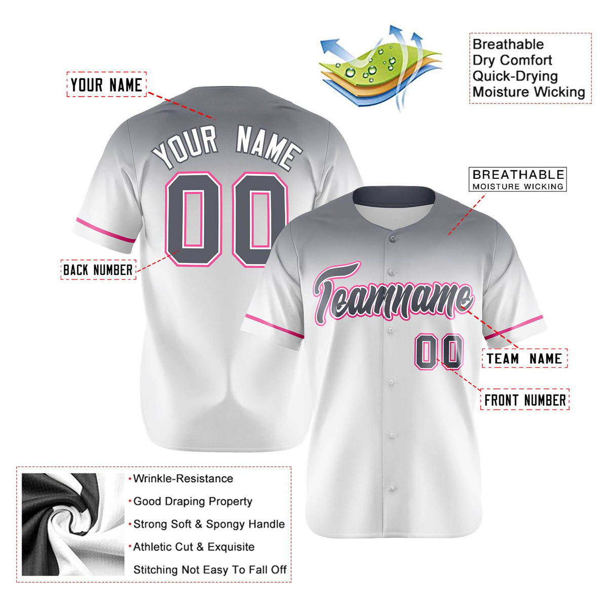 Custom White Gray Gradient Fashion Design Authentic Baseball Jersey