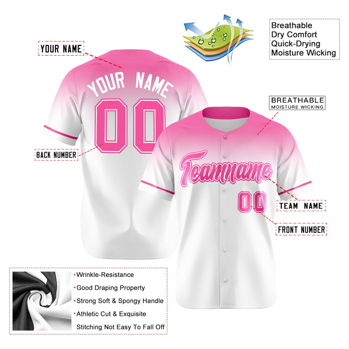 Custom White Light Pink Gradient Fashion Design Authentic Baseball Jersey