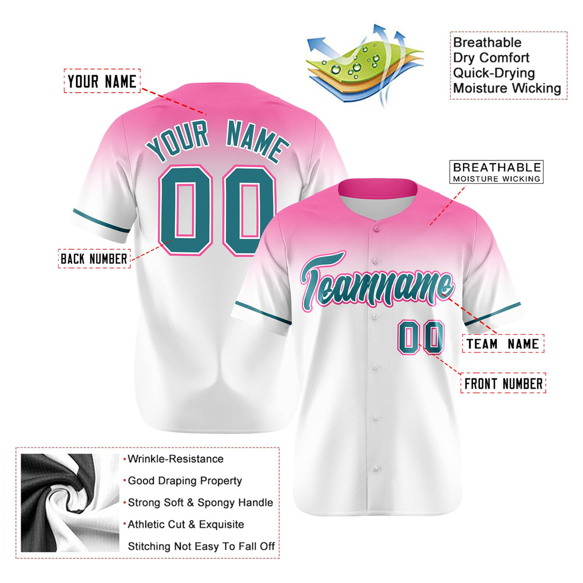 Custom White Light Pink Gradient Fashion Design Authentic Baseball Jersey