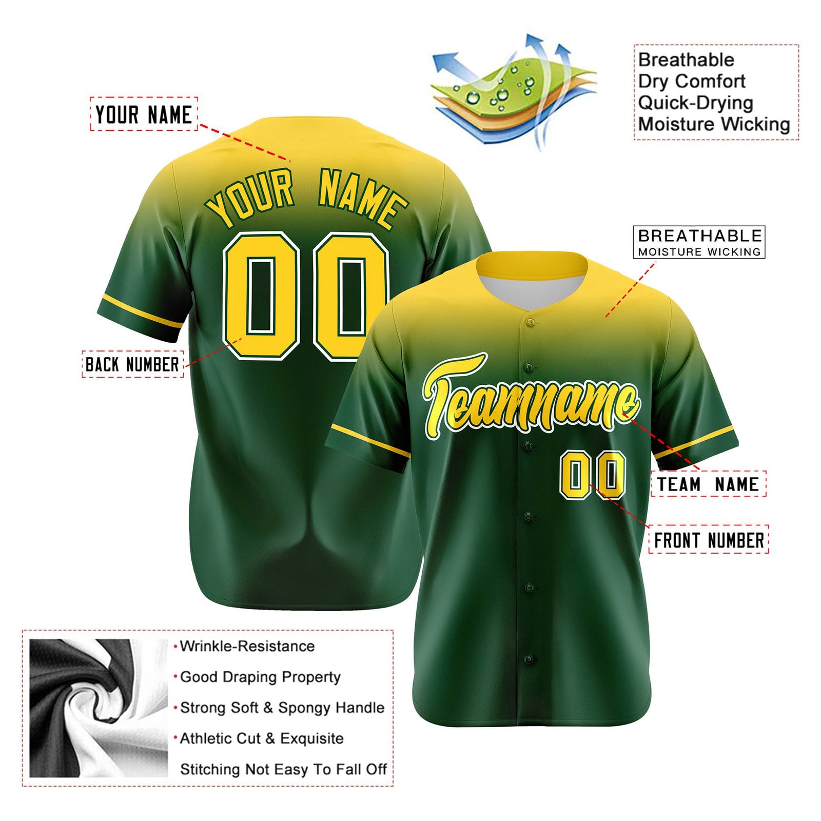 Custom Green Gold Gradient Fashion Design Authentic Baseball Jersey