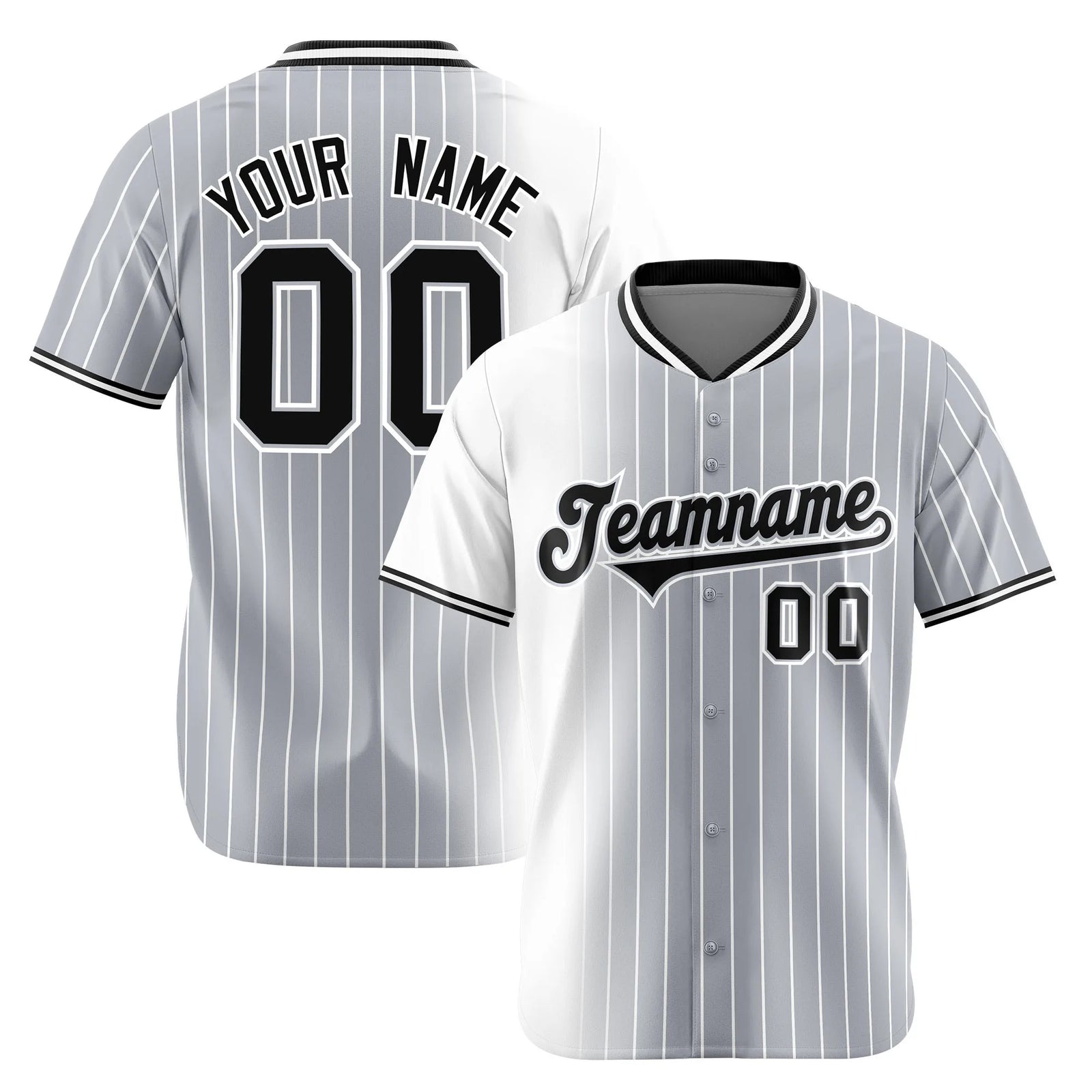 Custom White Gray Pinstripe Black Authentic Baseball Jersey