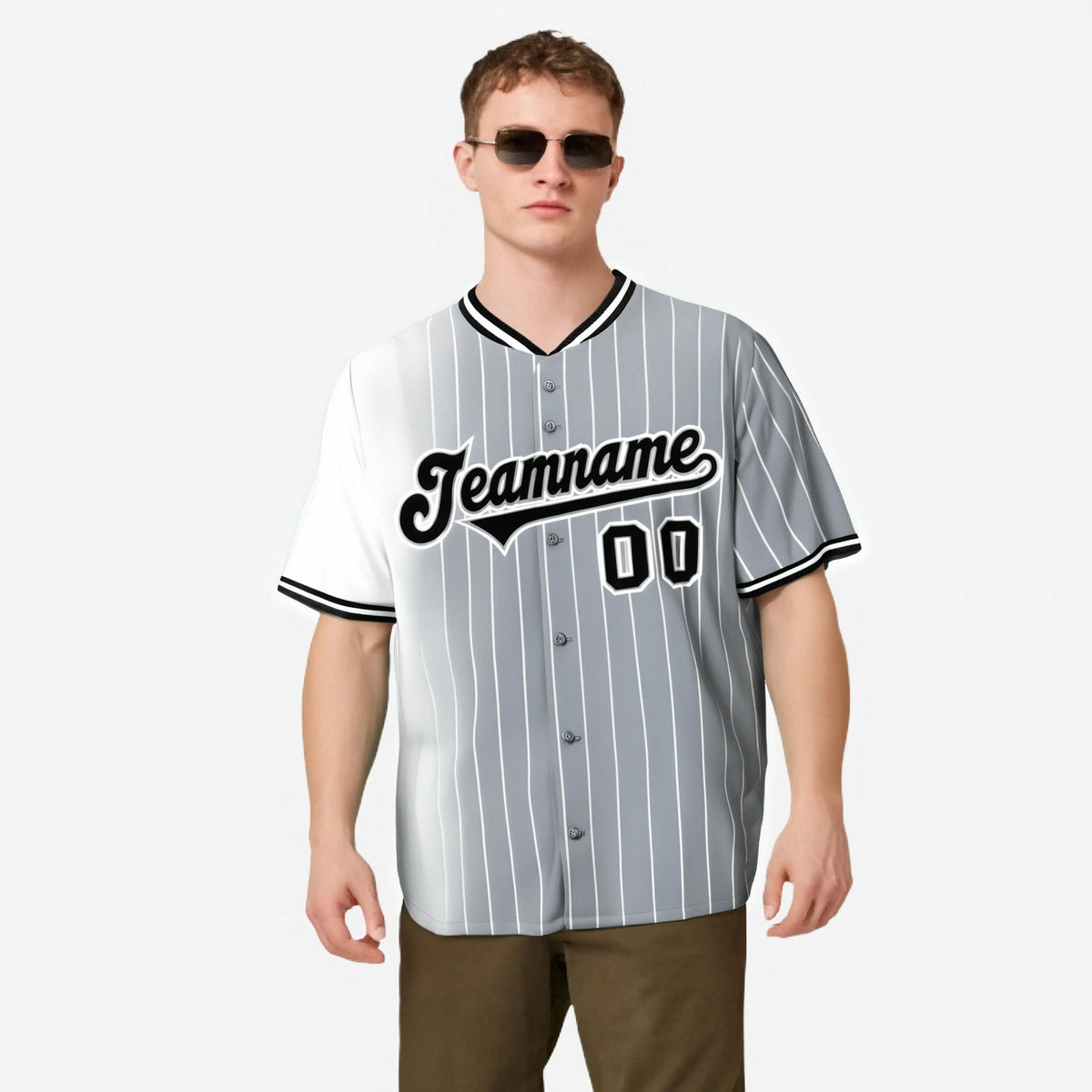 Custom White Gray Pinstripe Black Authentic Baseball Jersey