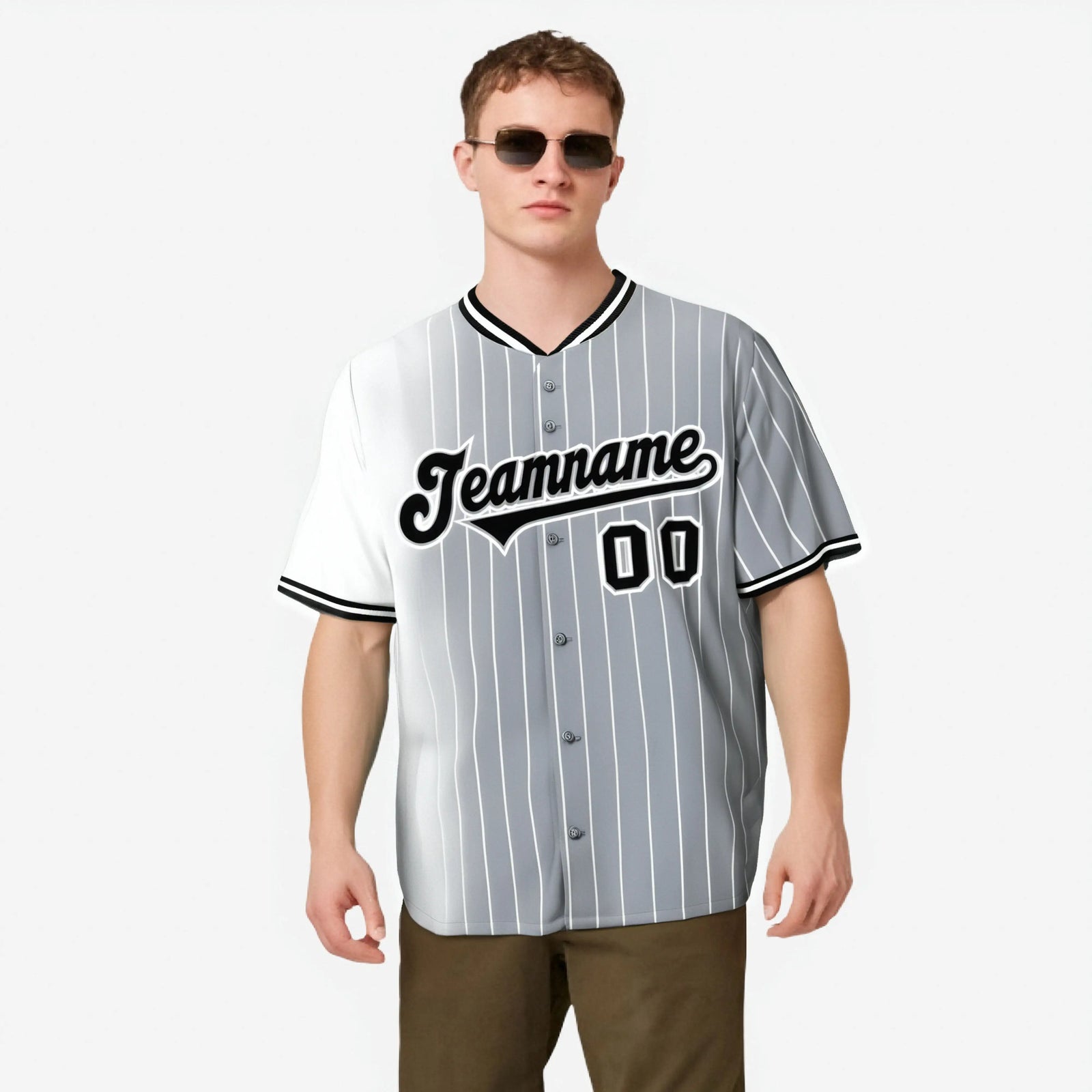 Custom White Gray Pinstripe Black Authentic Baseball Jersey