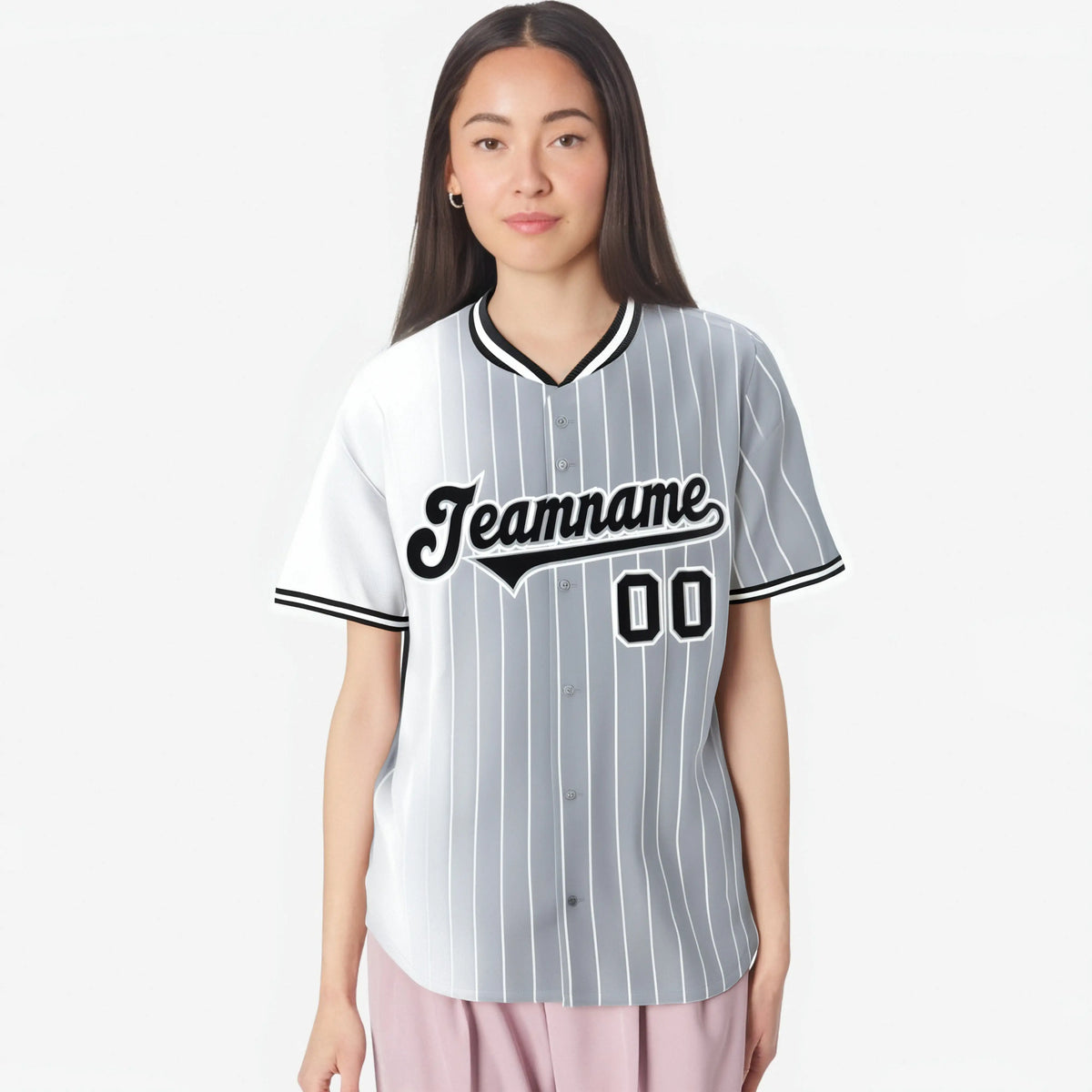 Custom White Gray Pinstripe Black Authentic Baseball Jersey