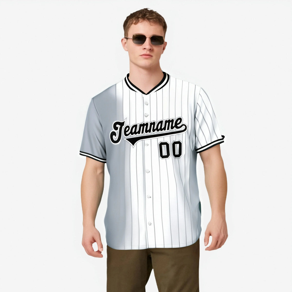 Custom Gray White Pinstripe Black Authentic Baseball Jersey