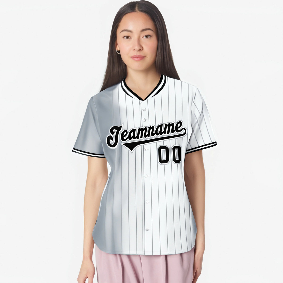 Custom Gray White Pinstripe Black Authentic Baseball Jersey