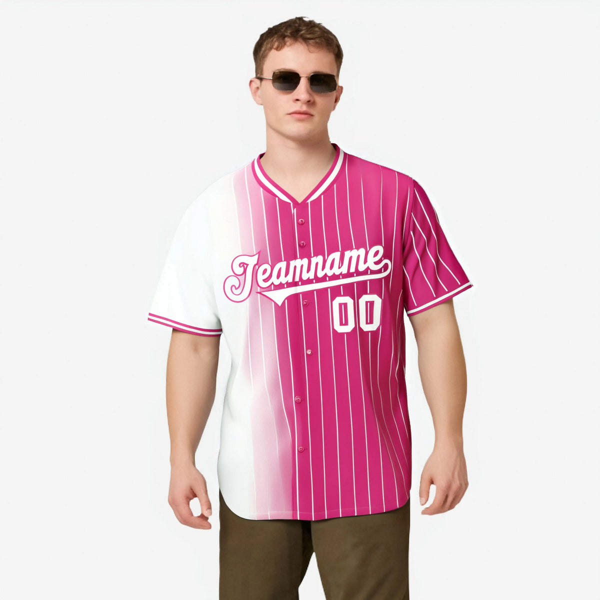 Custom White Pink Pinstripe White Authentic Baseball Jersey