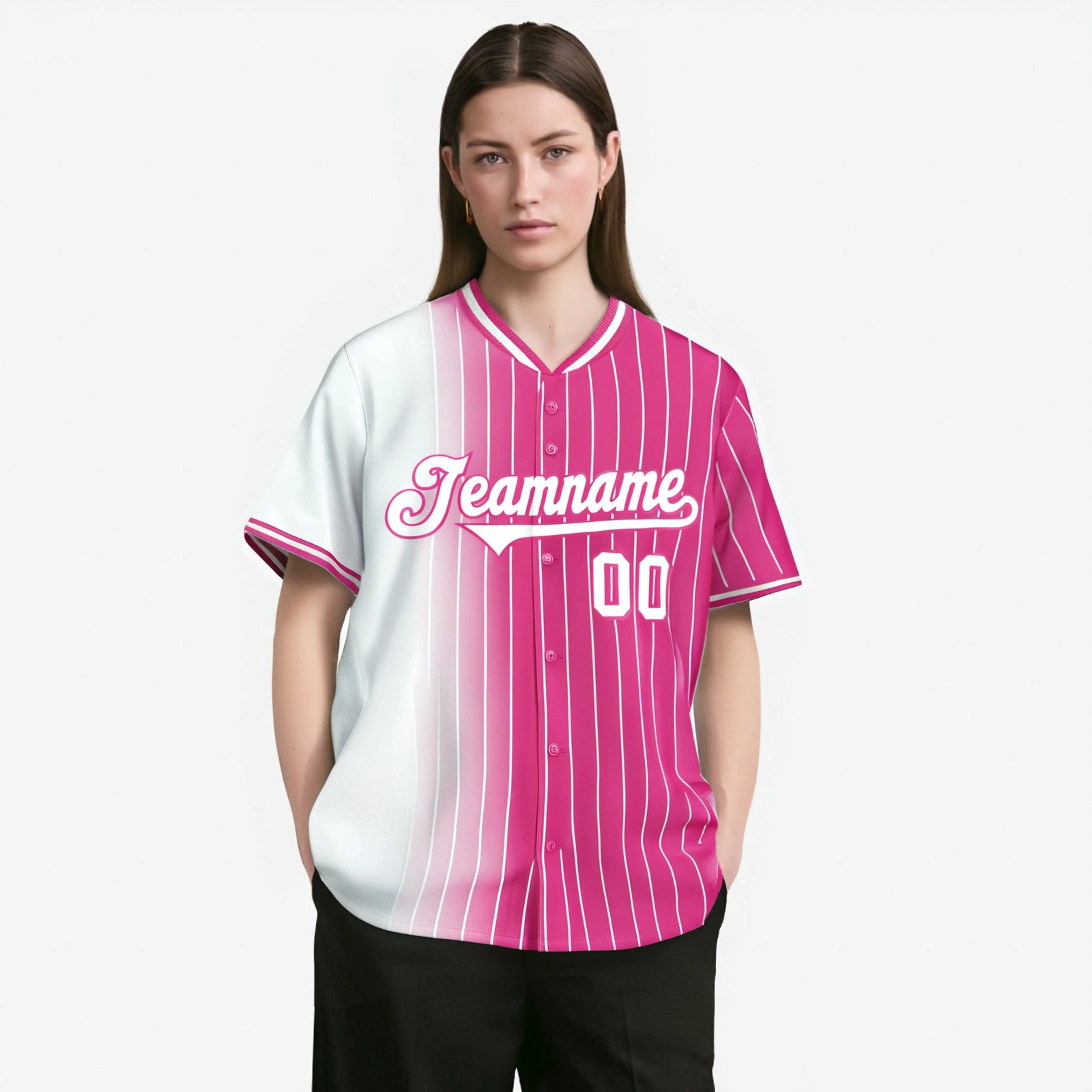 Custom White Pink Pinstripe White Authentic Baseball Jersey