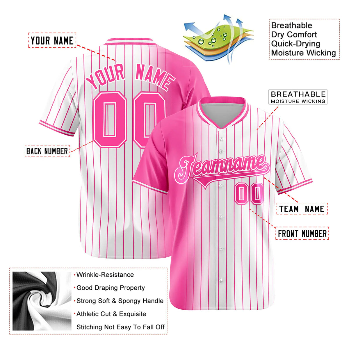 Custom Pink White Pinstripe Pink Authentic Baseball Jersey