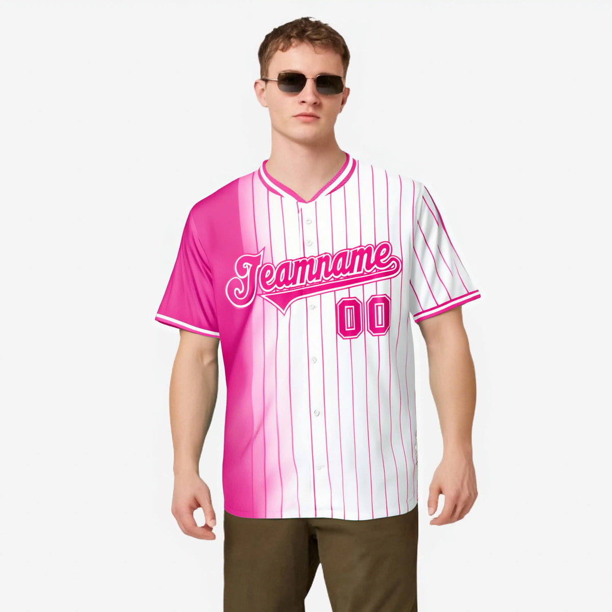 Custom Pink White Pinstripe Pink Authentic Baseball Jersey
