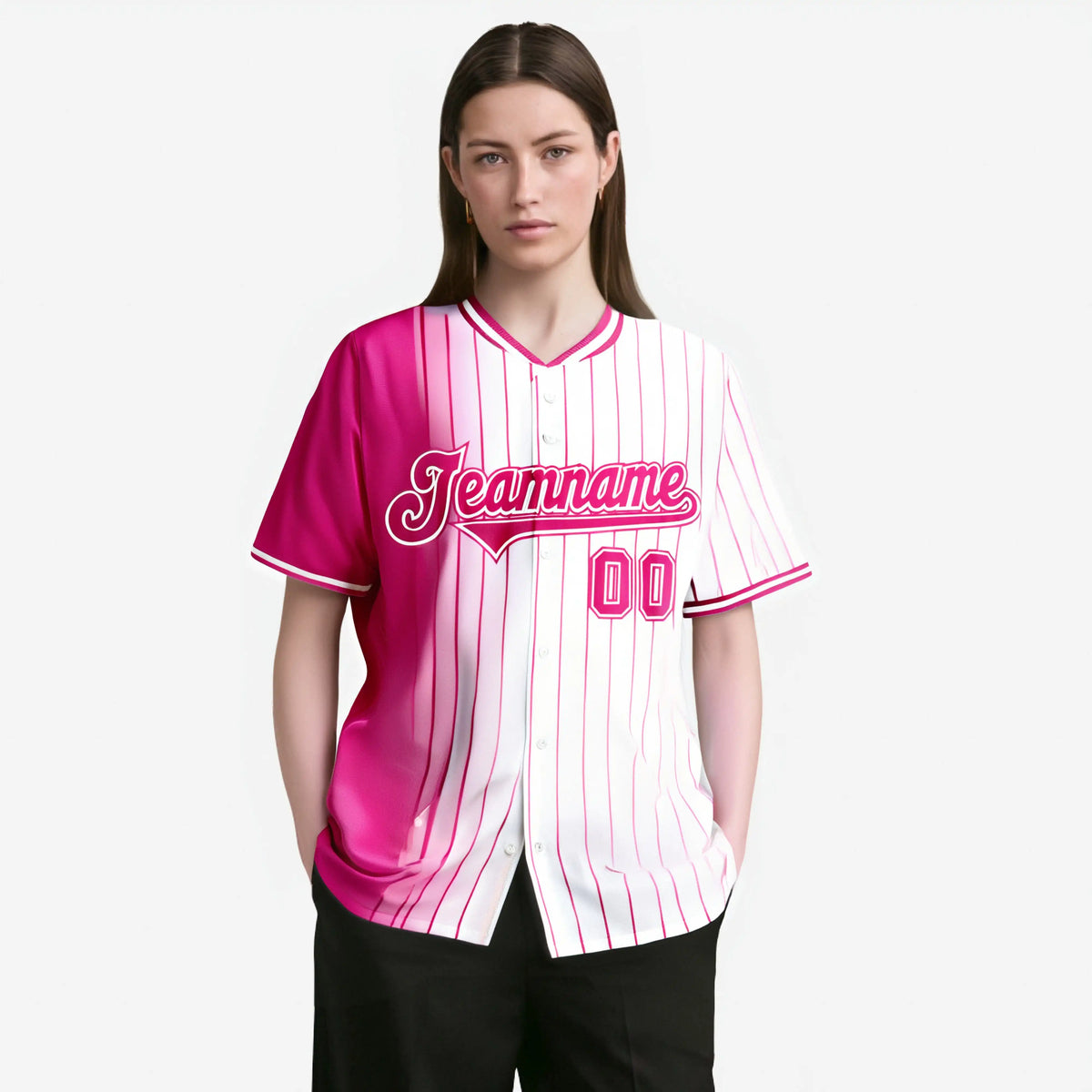 Custom Pink White Pinstripe Pink Authentic Baseball Jersey